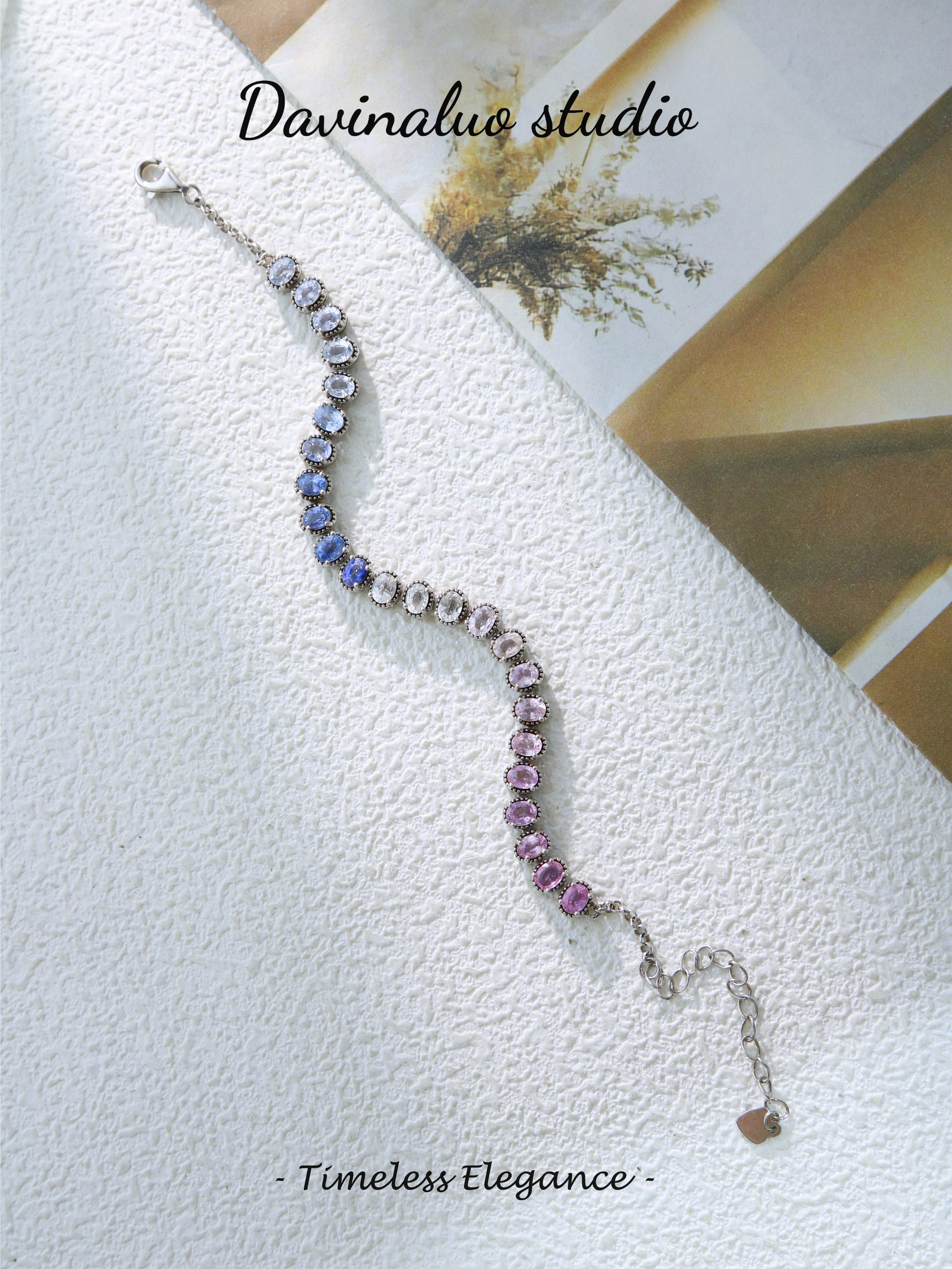 S925 Silver Simple Oval Cut Sapphire Bracelet