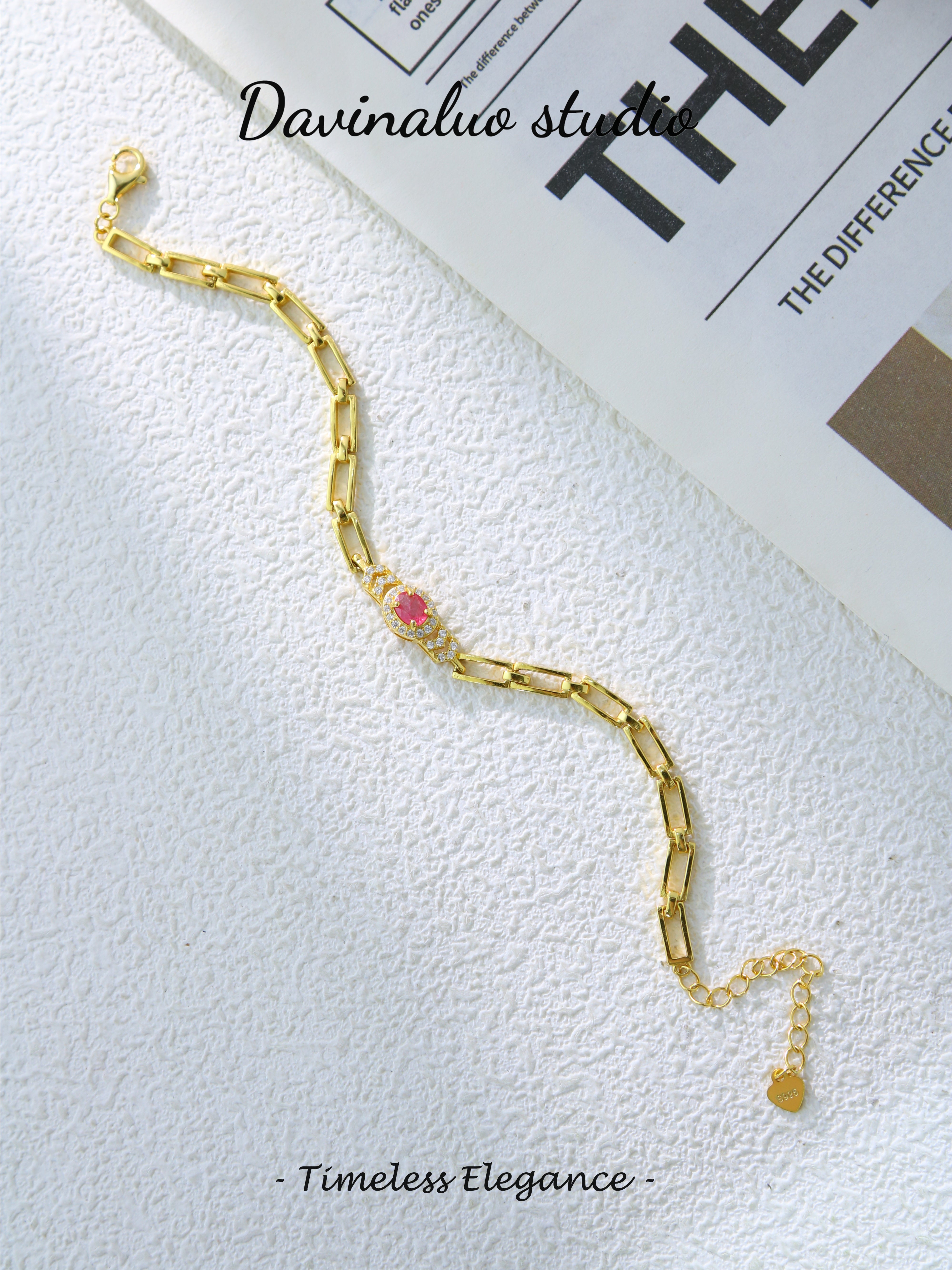 S925 Gold Simple Oval Cut Sapphire Bracelet