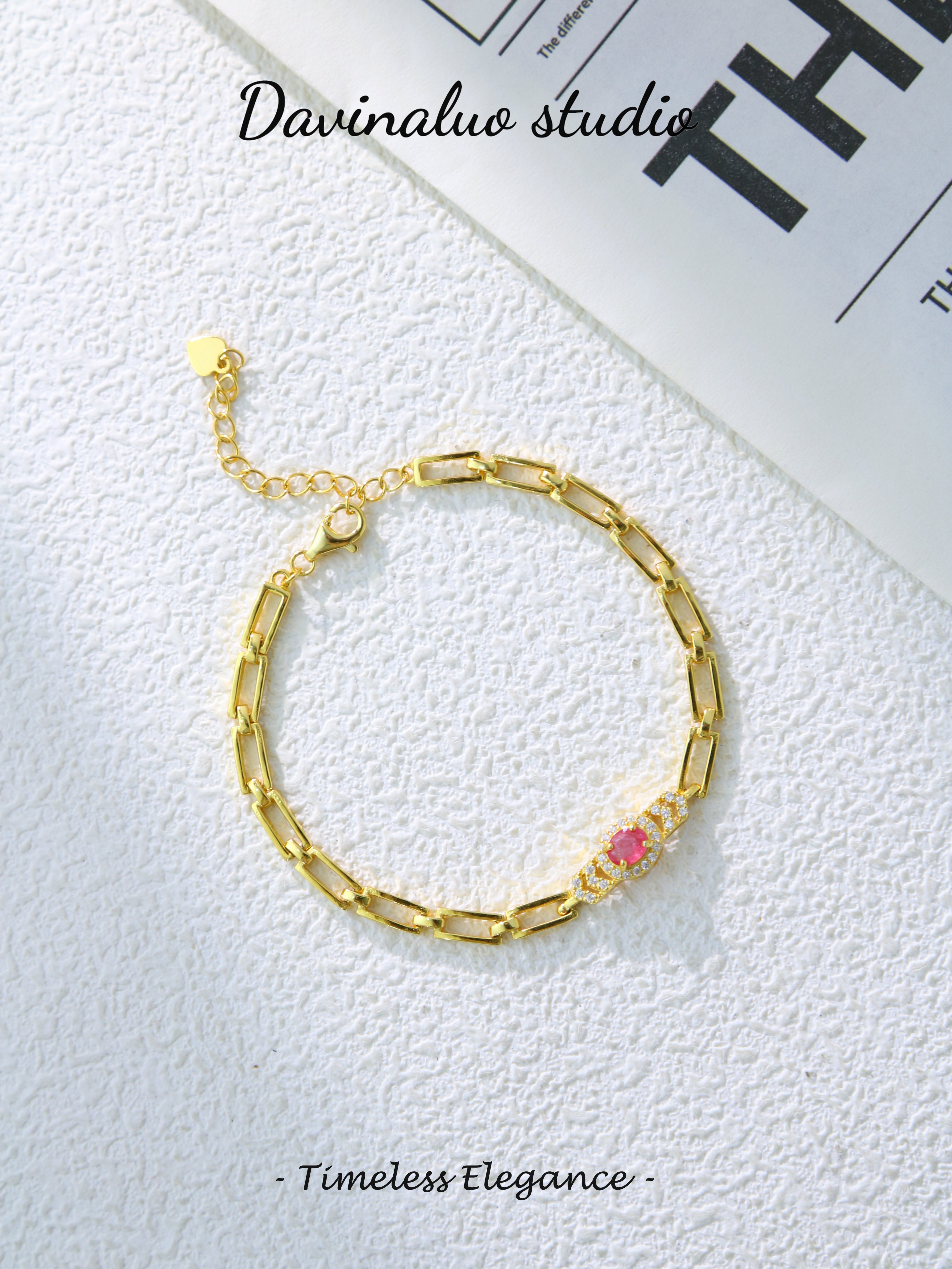 S925 Gold Simple Oval Cut Sapphire Bracelet