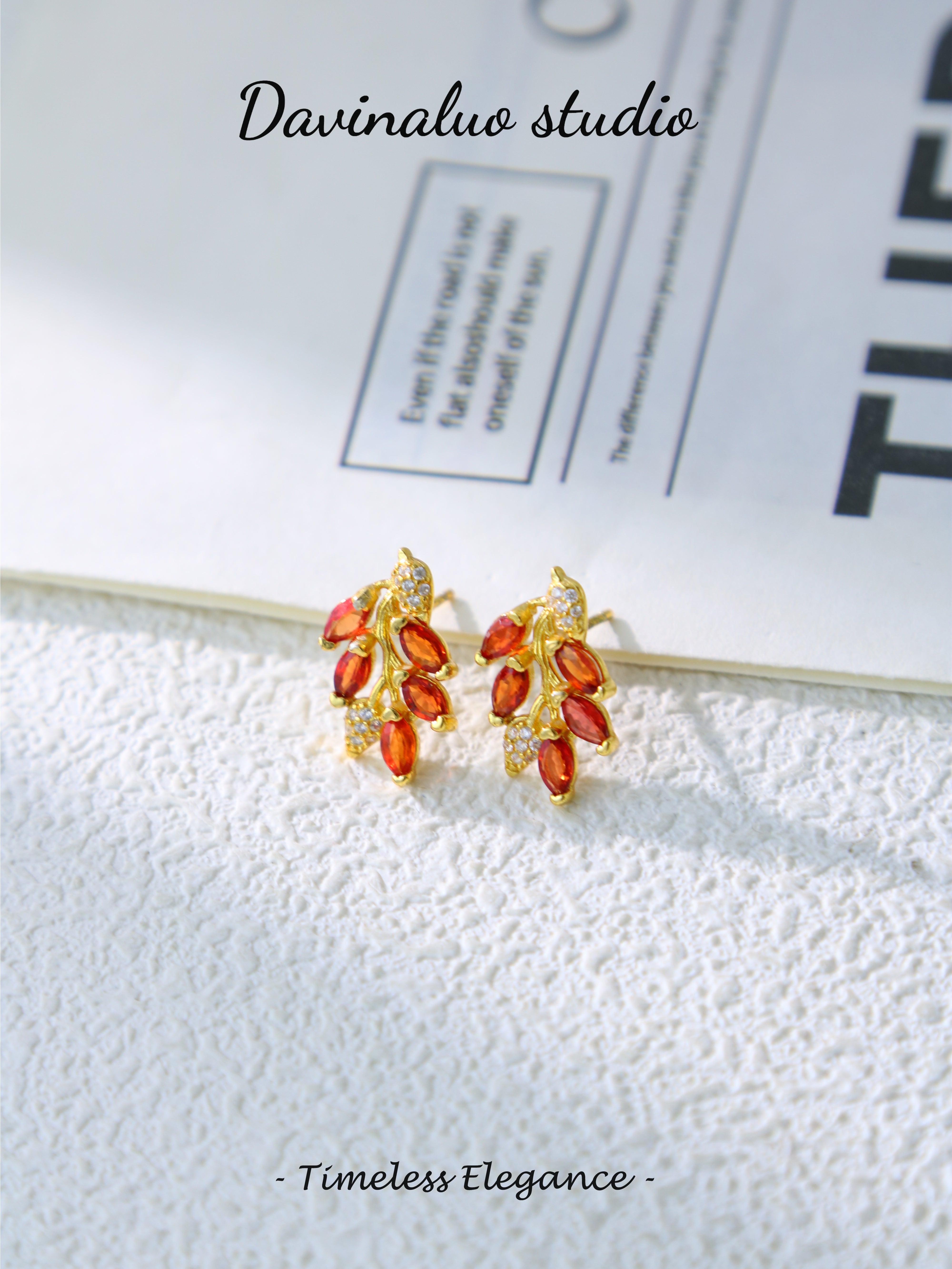 S925 Gold Simple Marquise Cut Garnet Earrings