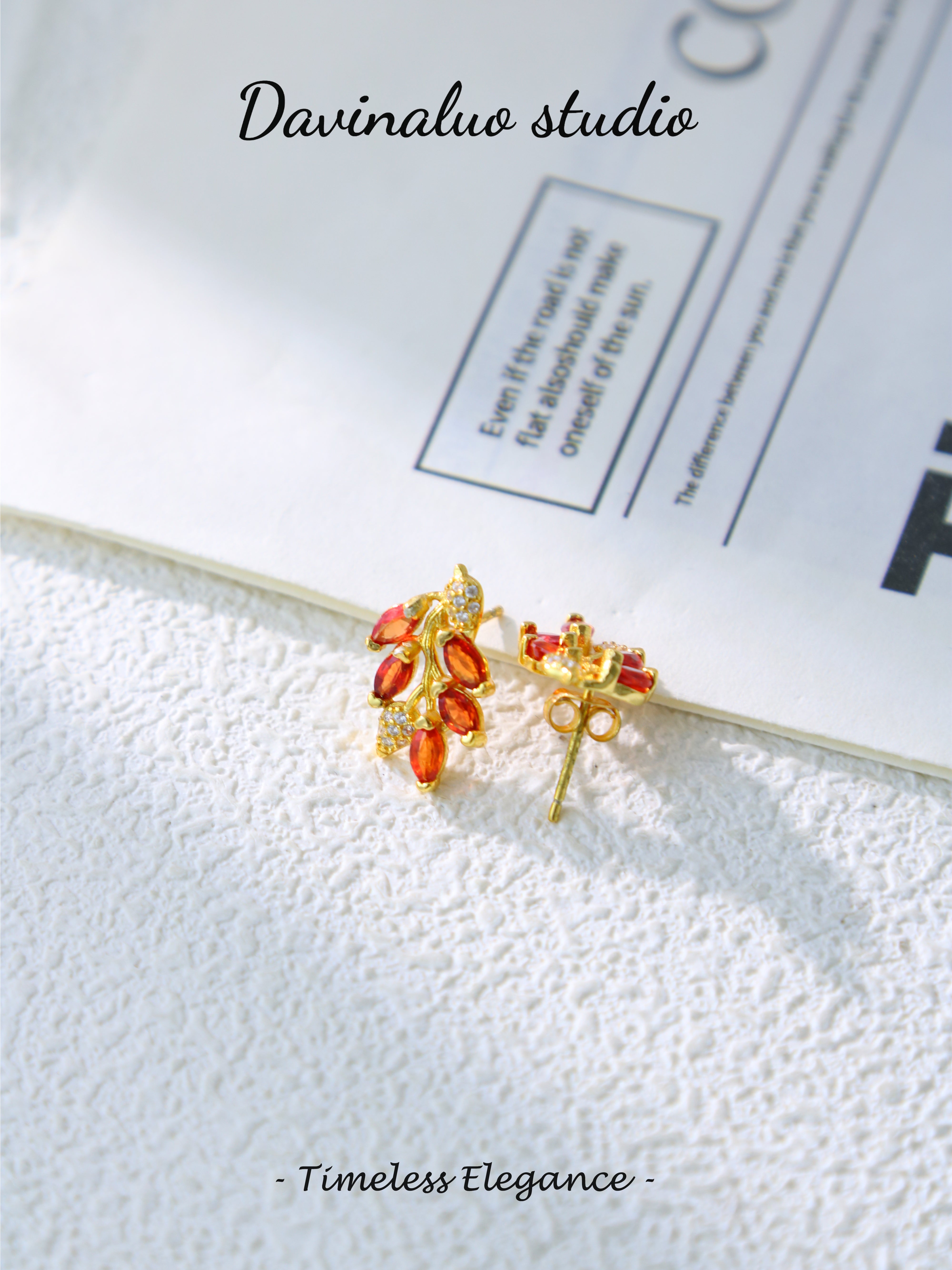 S925 Gold Simple Marquise Cut Garnet Earrings