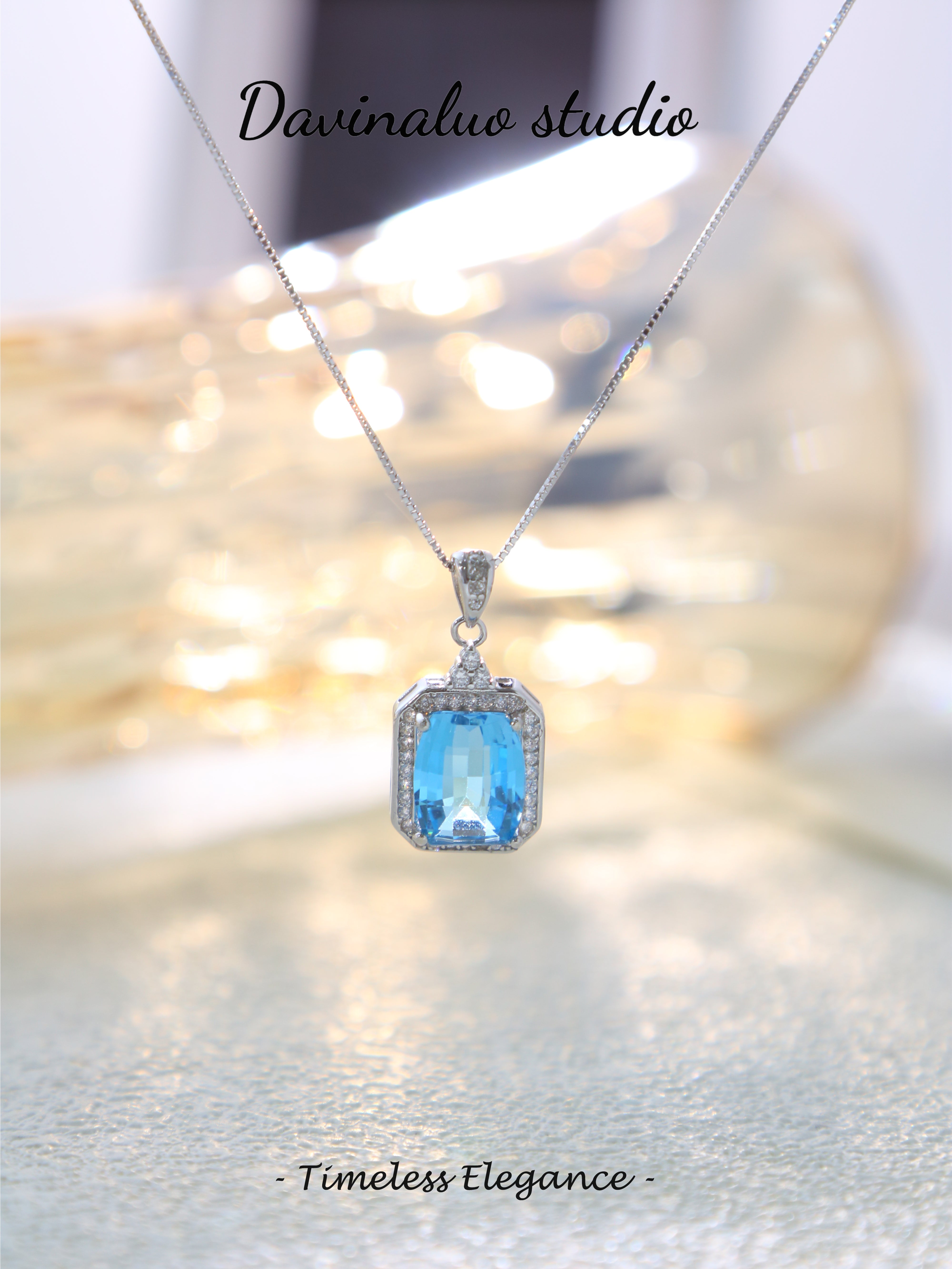 S925 Silver Simple Rectangular Cut Topaz Pendant