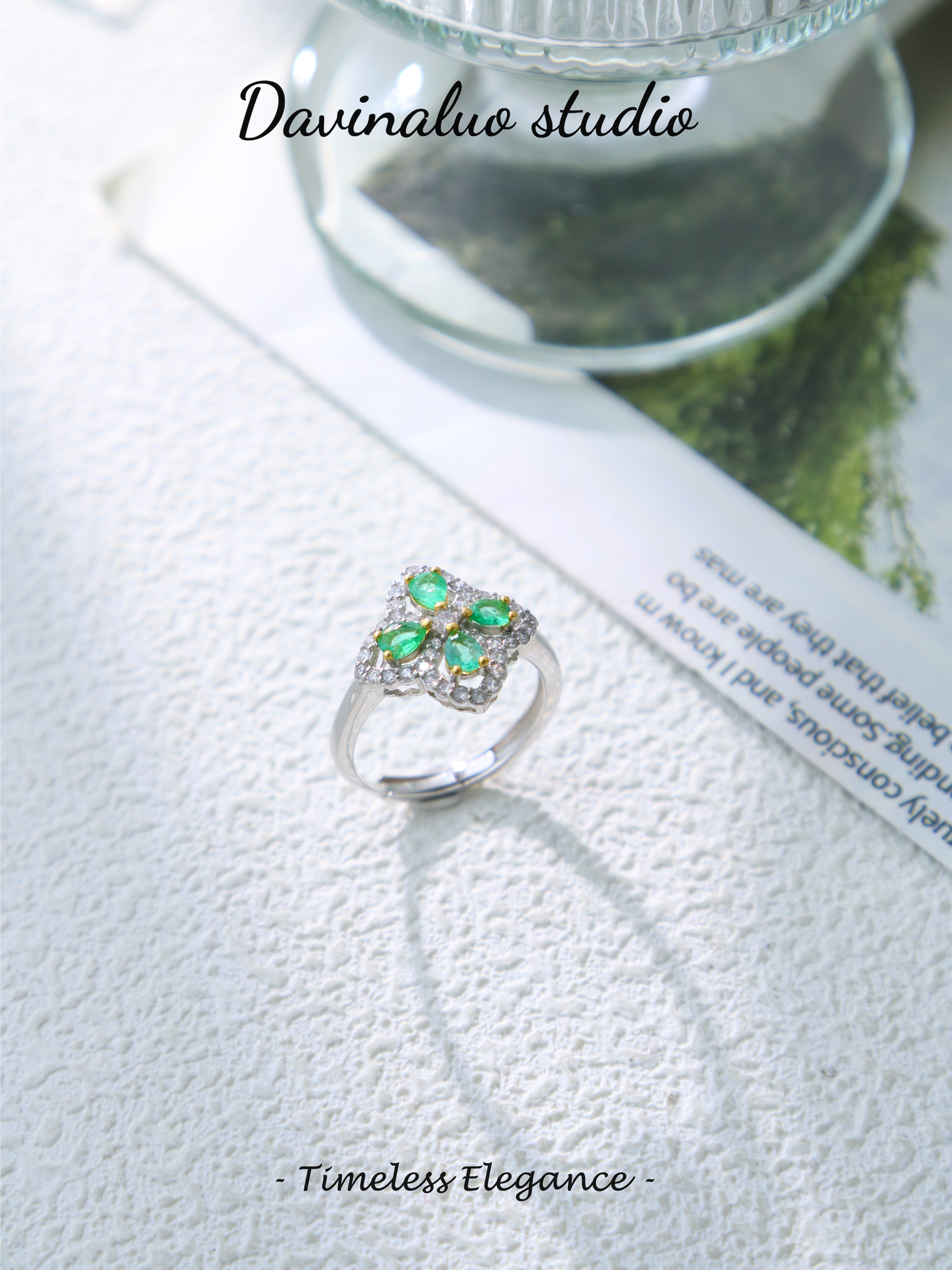 S925 Silver Simple Pear Cut Emerald Ring