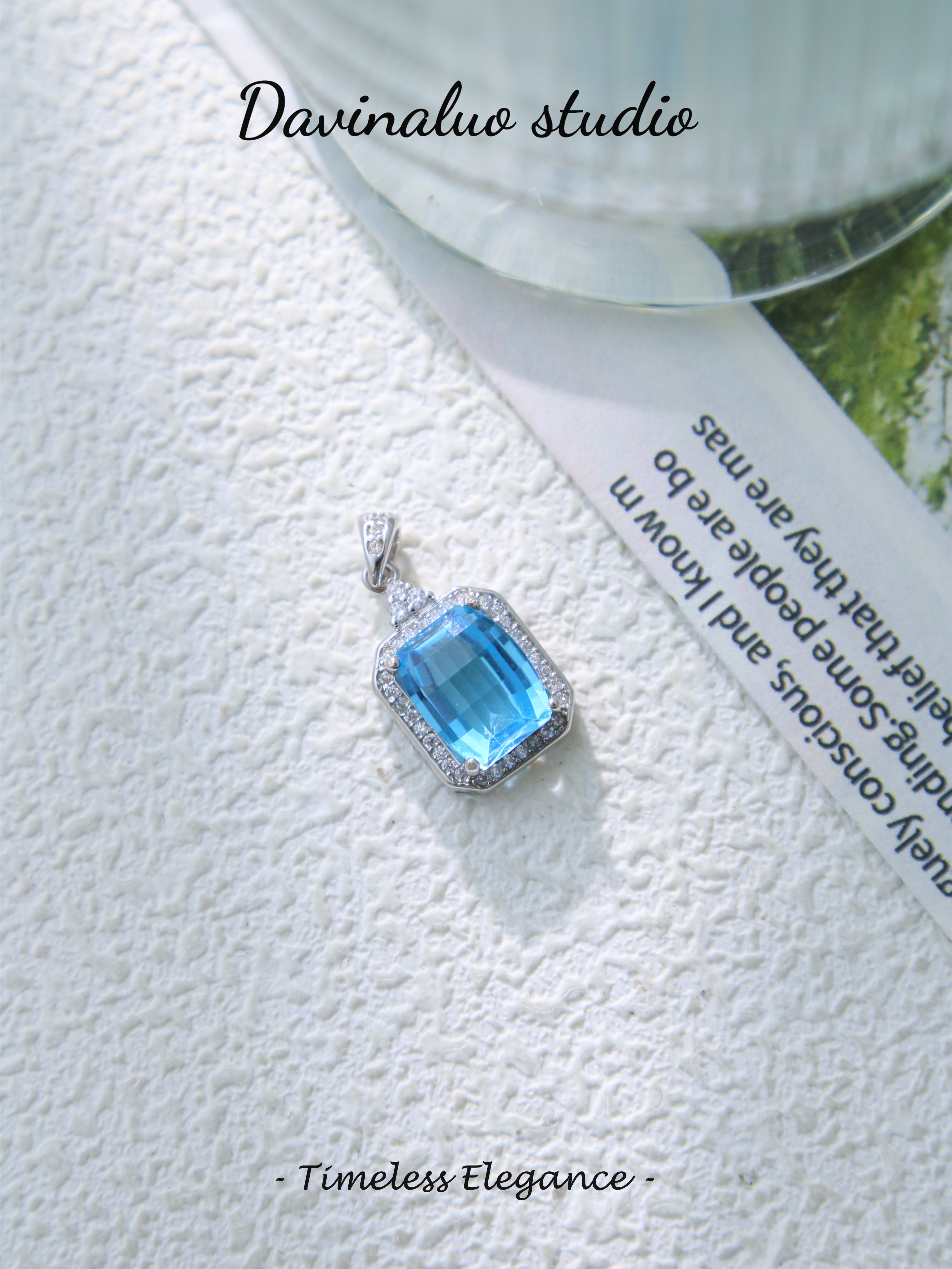 S925 Silver Simple Rectangular Cut Topaz Pendant