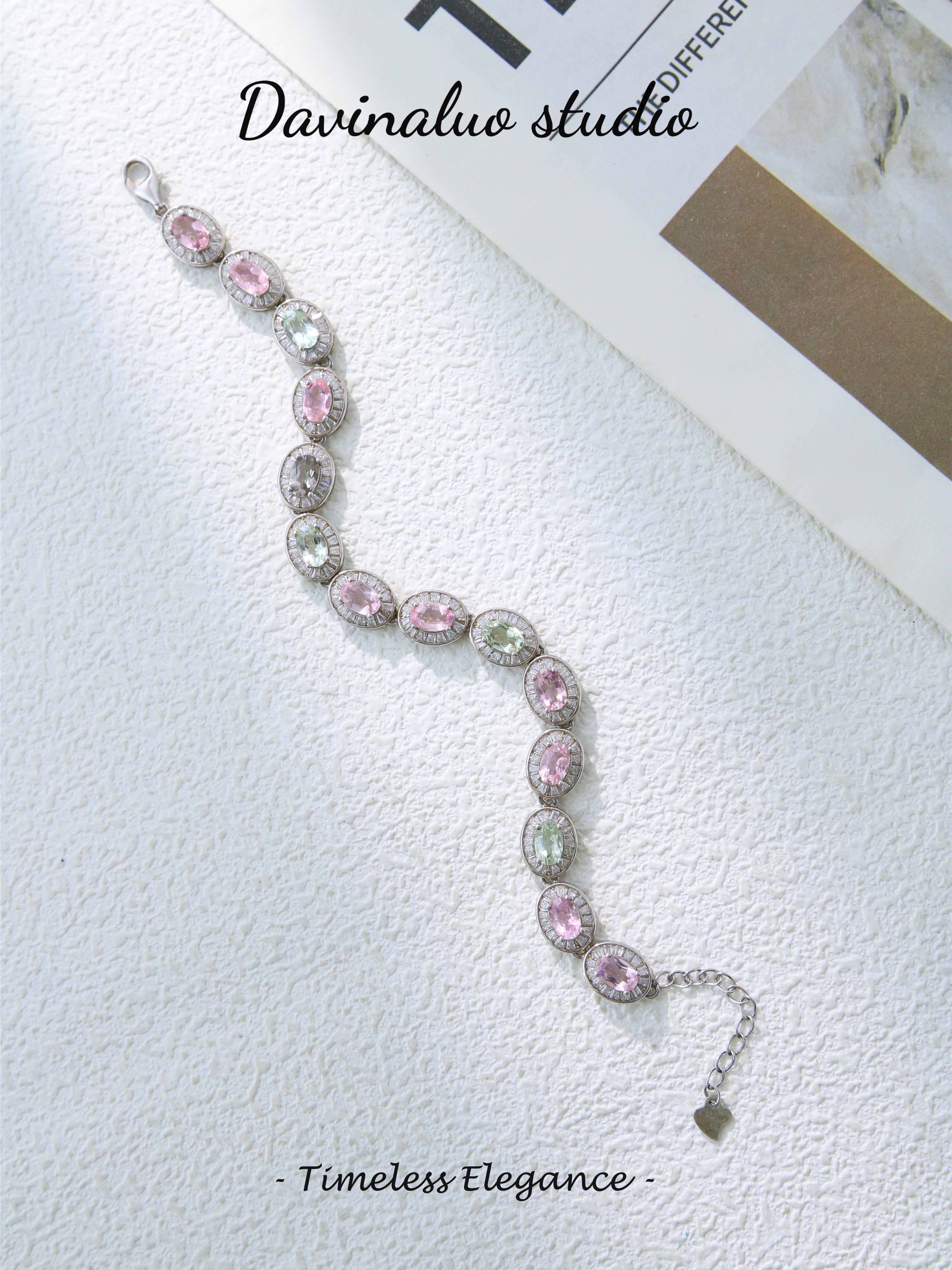 S925 Silver Simple Oval Cut Tourmaline Bracelet