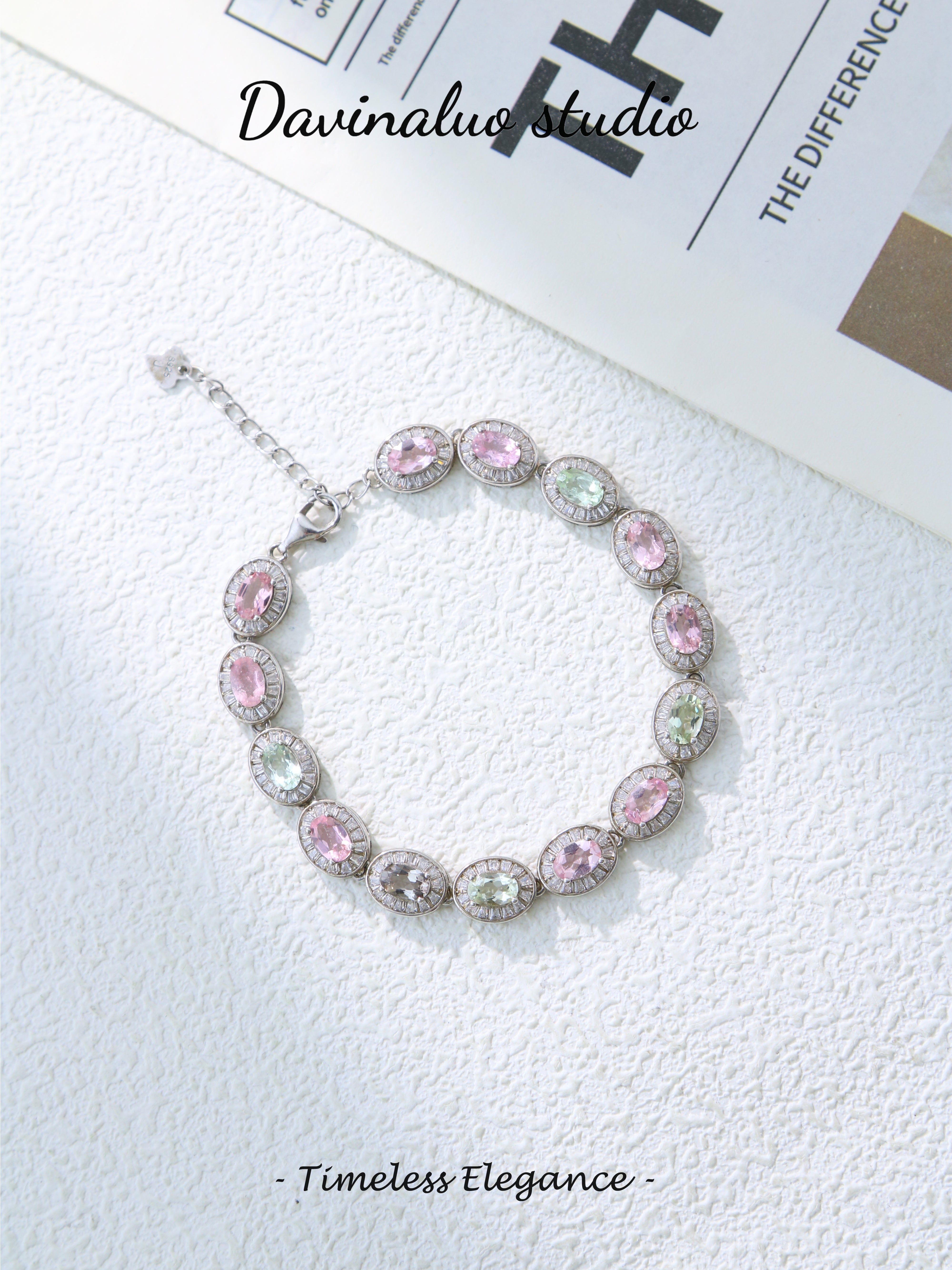S925 Silver Simple Oval Cut Tourmaline Bracelet