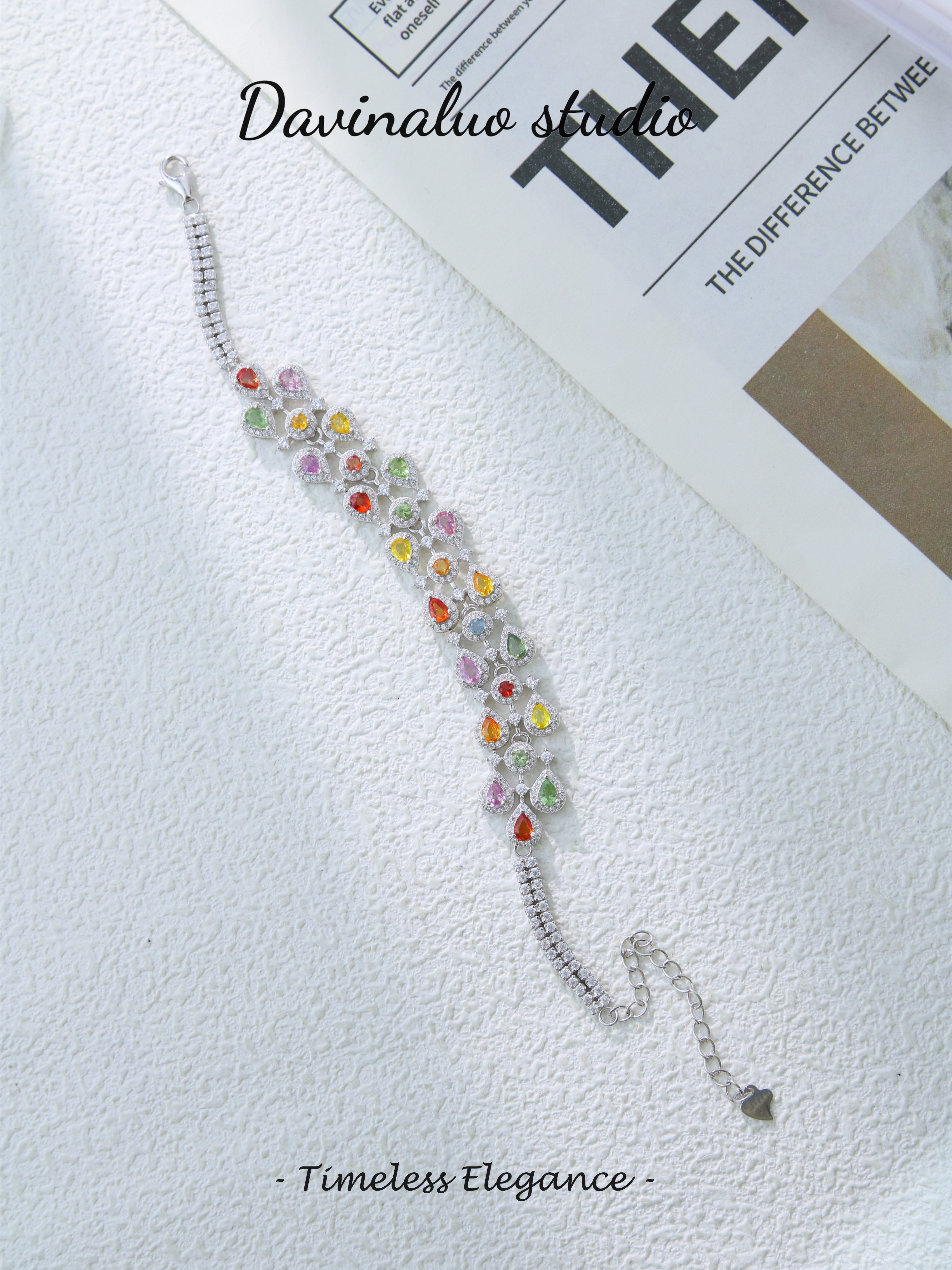 S925 Silver Simple Round/Pear Cut Colored Sapphire Bracelet