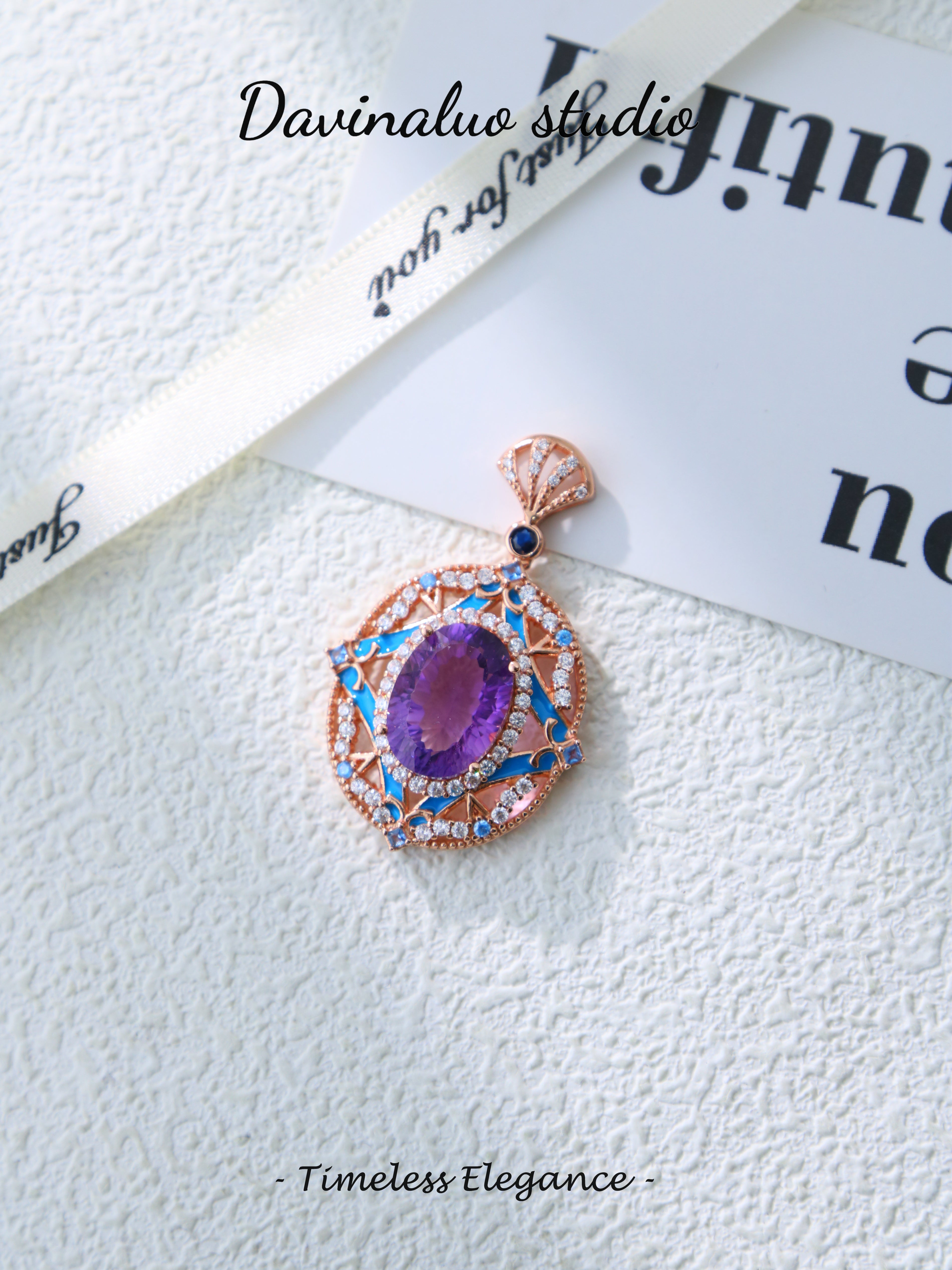 S925 Rose Gold Simple Oval Cut Amethyst Pendant