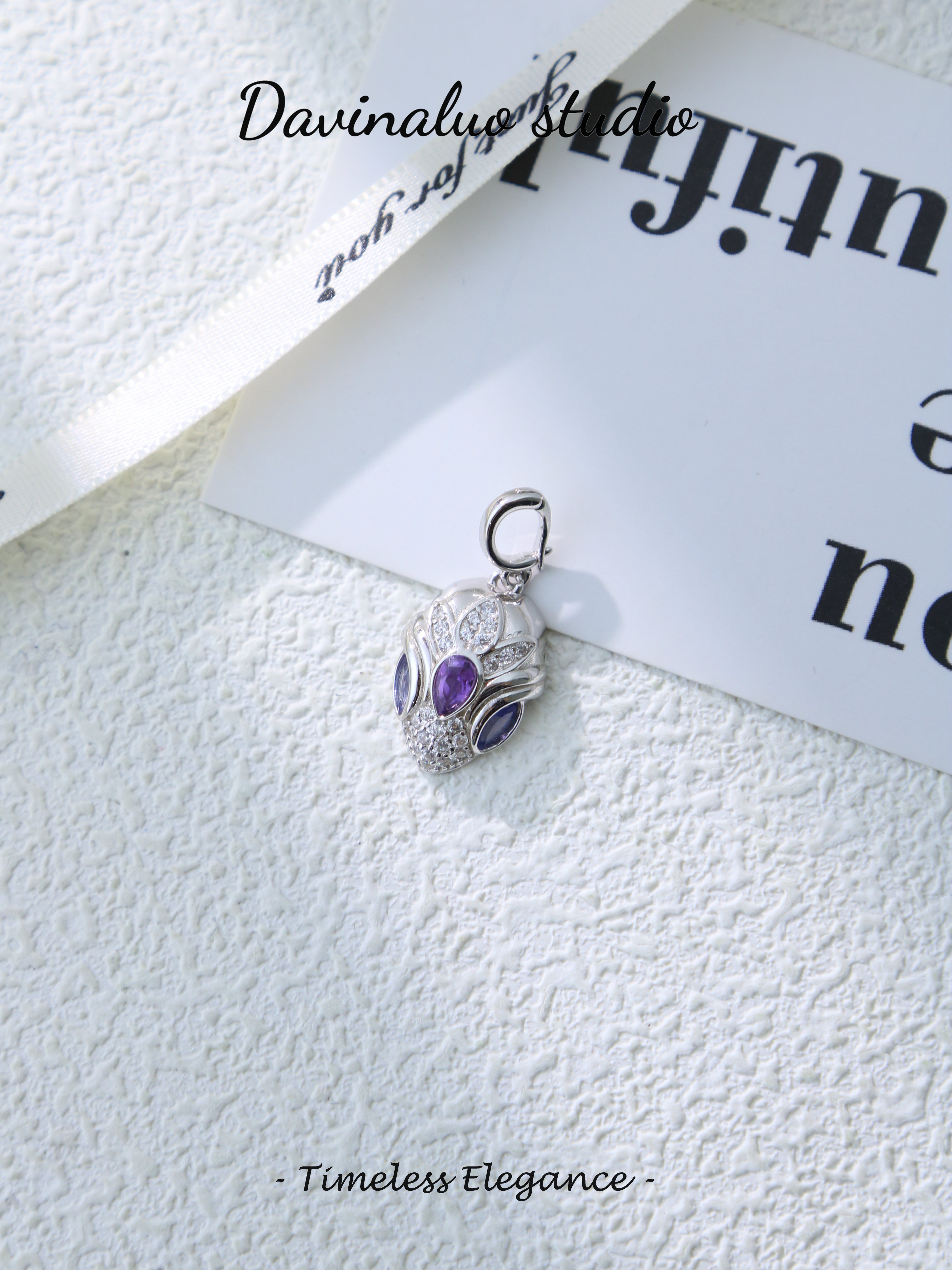 S925 Silver Simple Pear Cut Amethyst Pendant