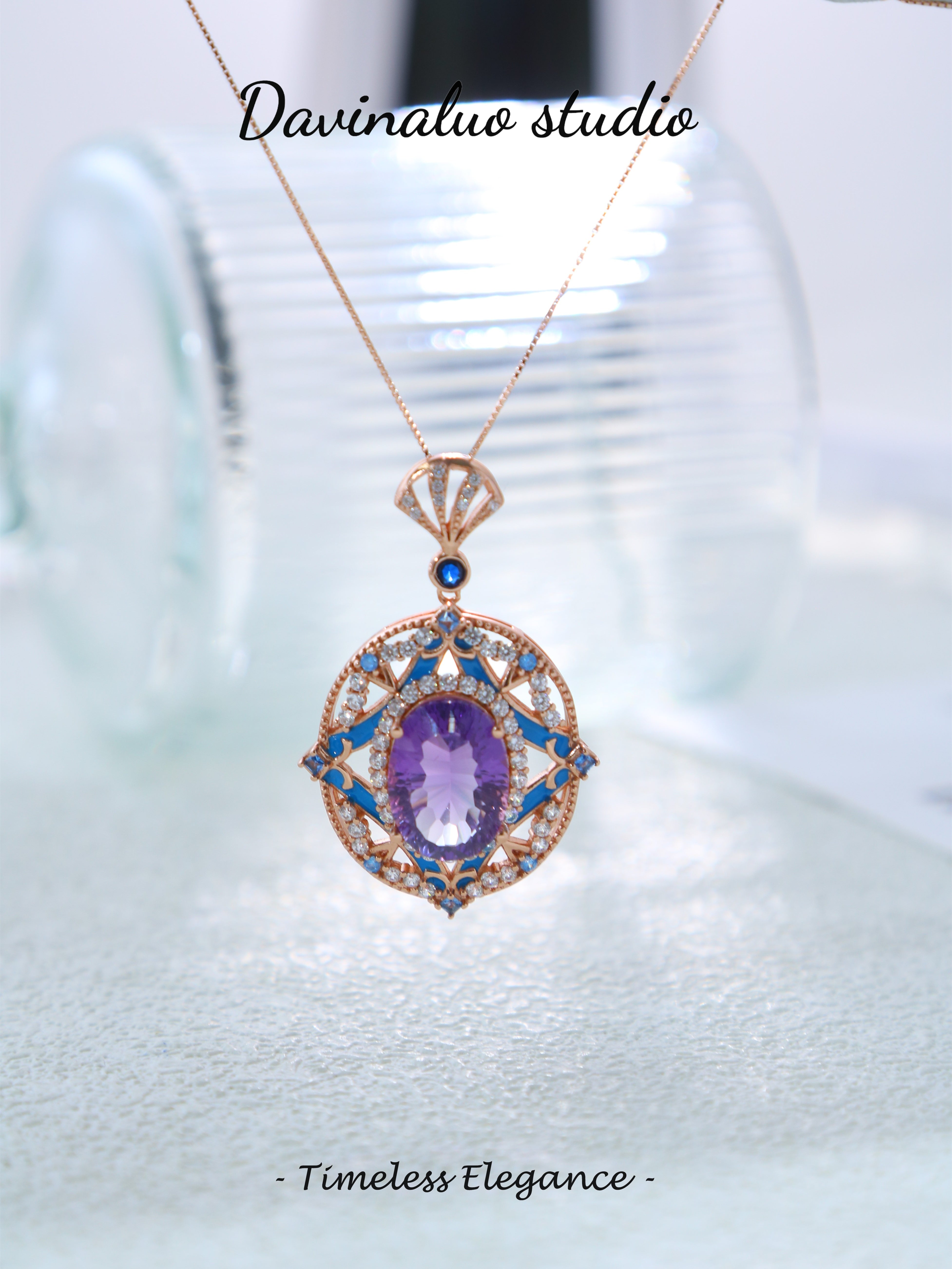 S925 Rose Gold Simple Oval Cut Amethyst Pendant