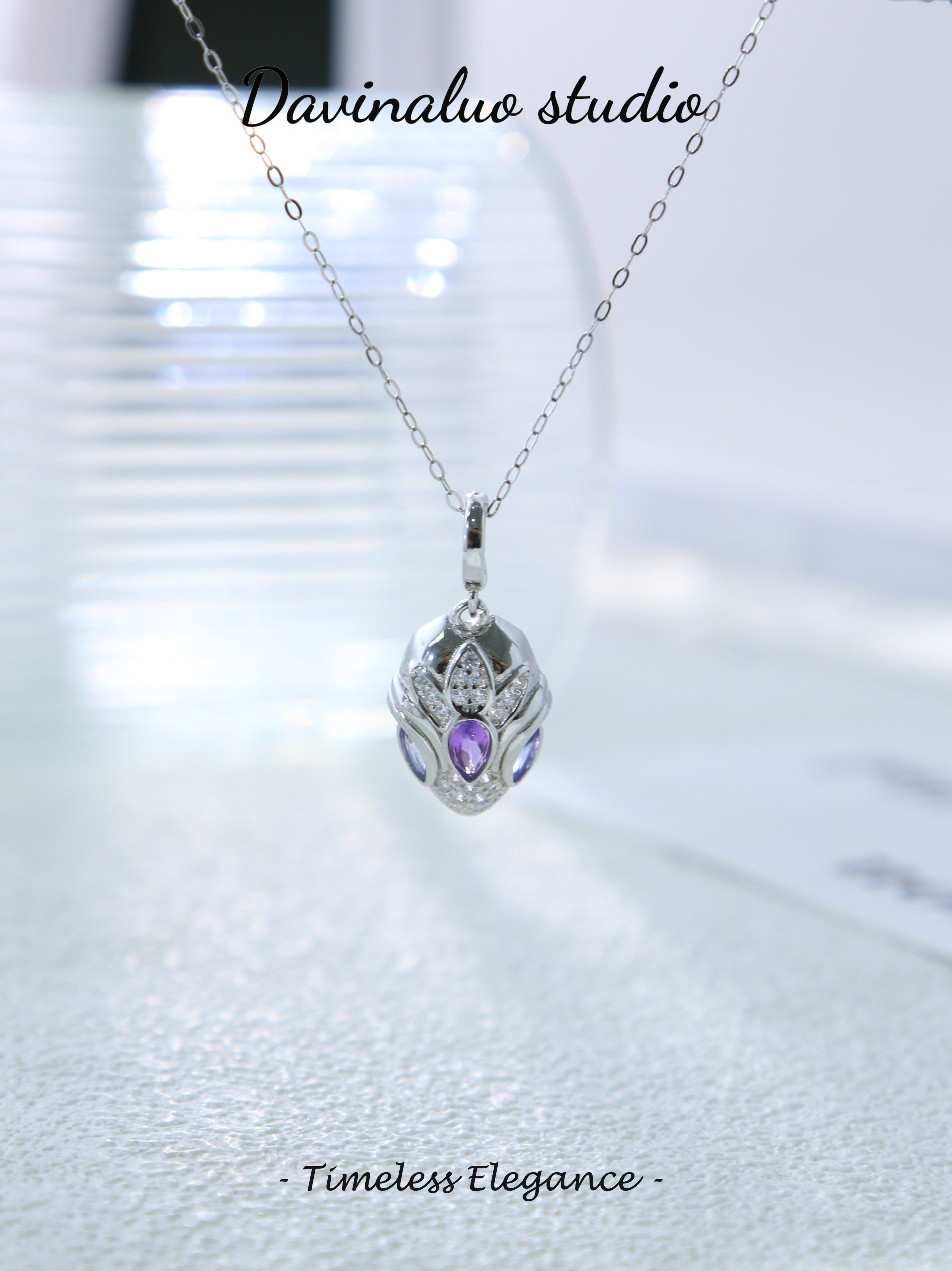 S925 Silver Simple Pear Cut Amethyst Pendant