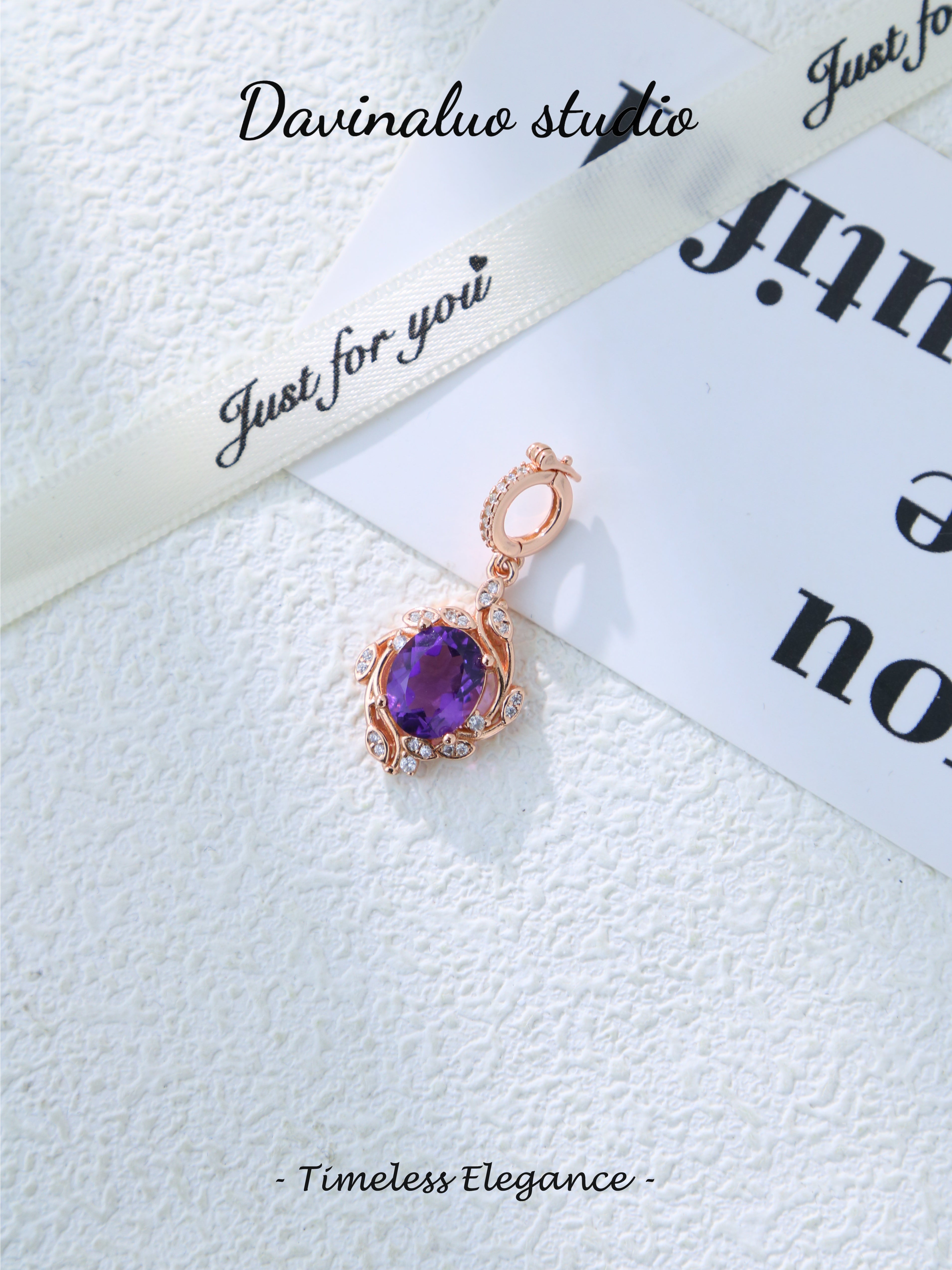 S925 Rose Gold Simple Oval Cut Amethyst Pendant