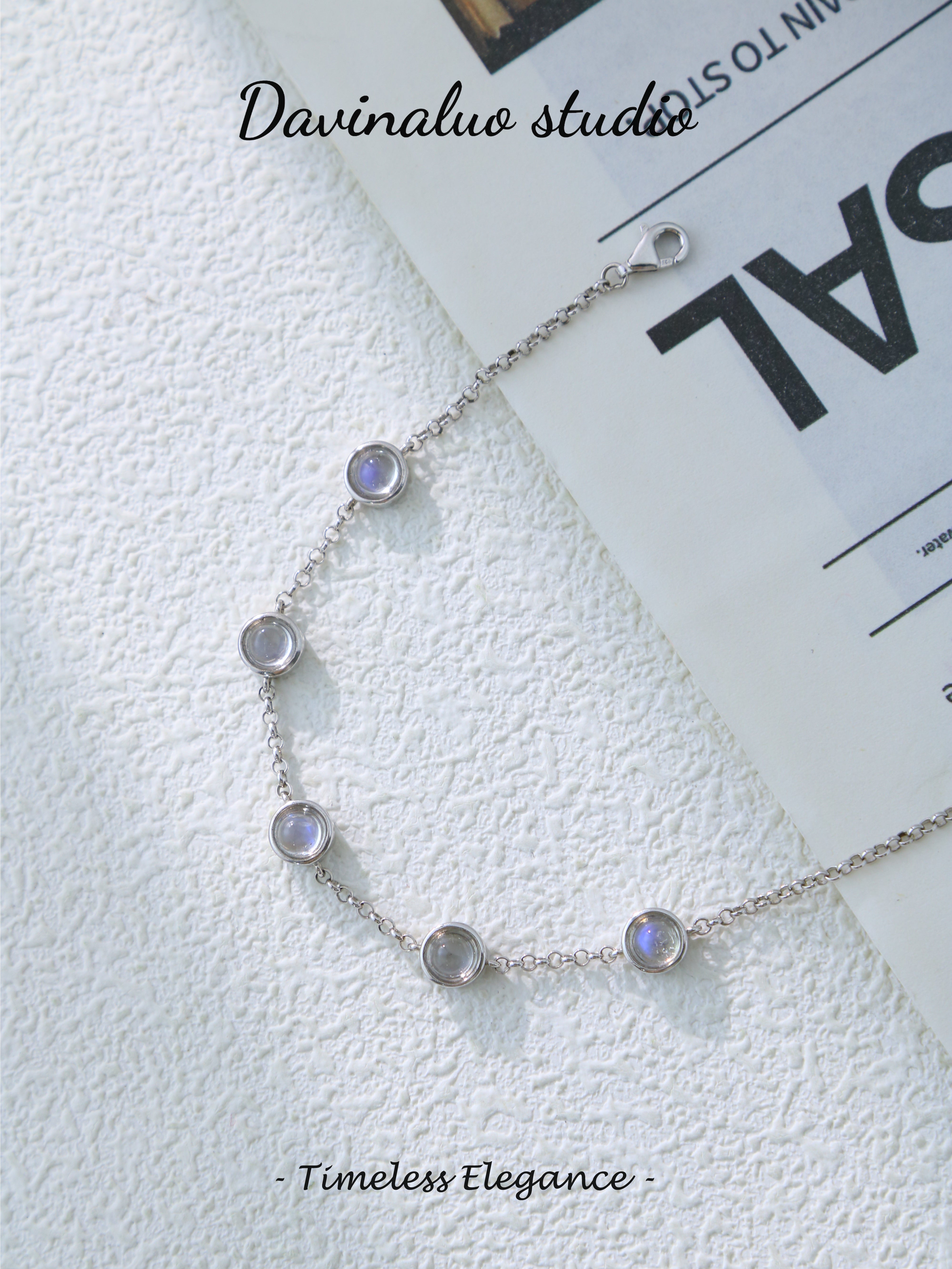 S925 Silver Classic Round Cut Moonstone Bracelet