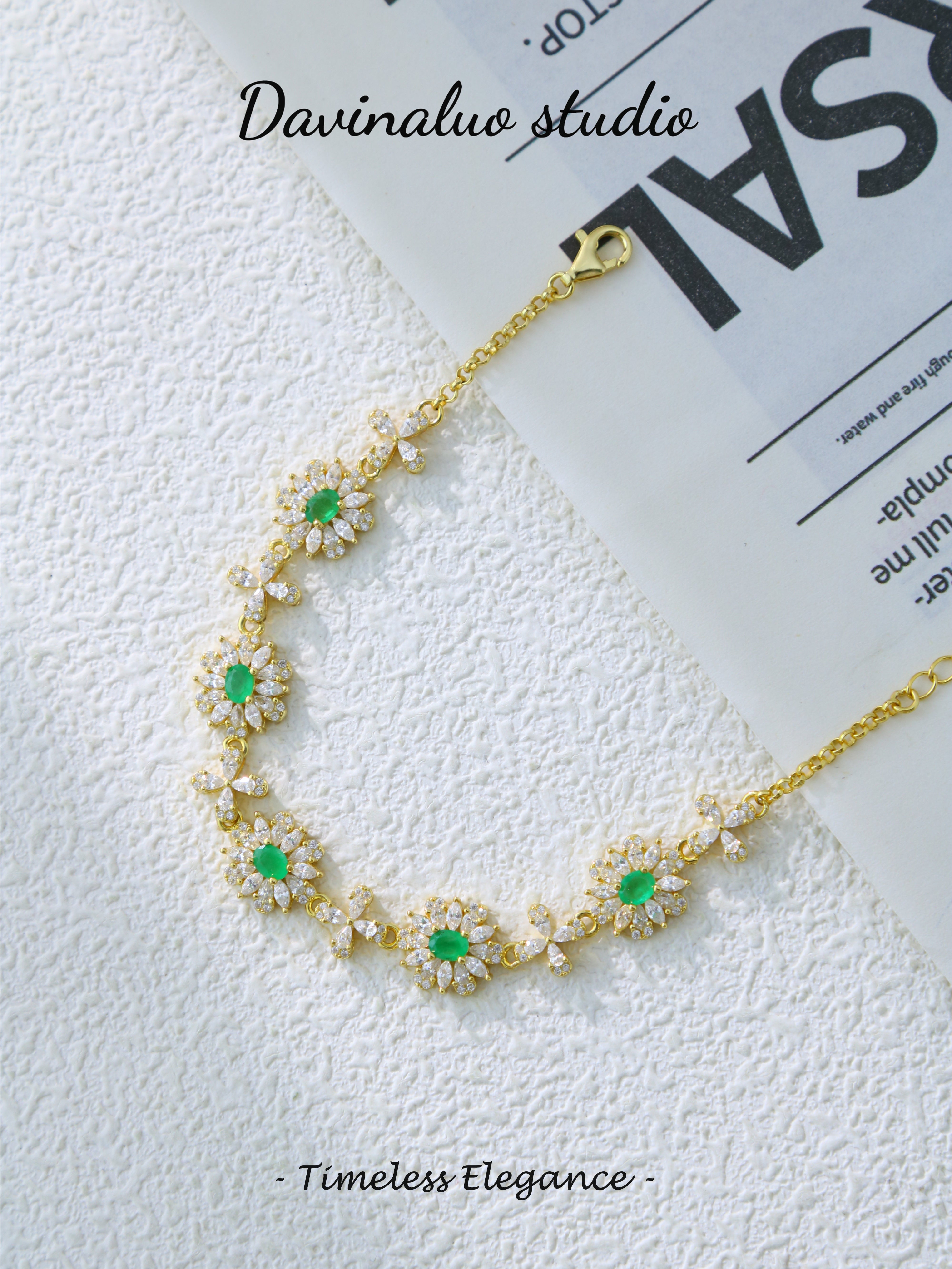 S925 Gold Classic Oval Cut Emerald Bracelet