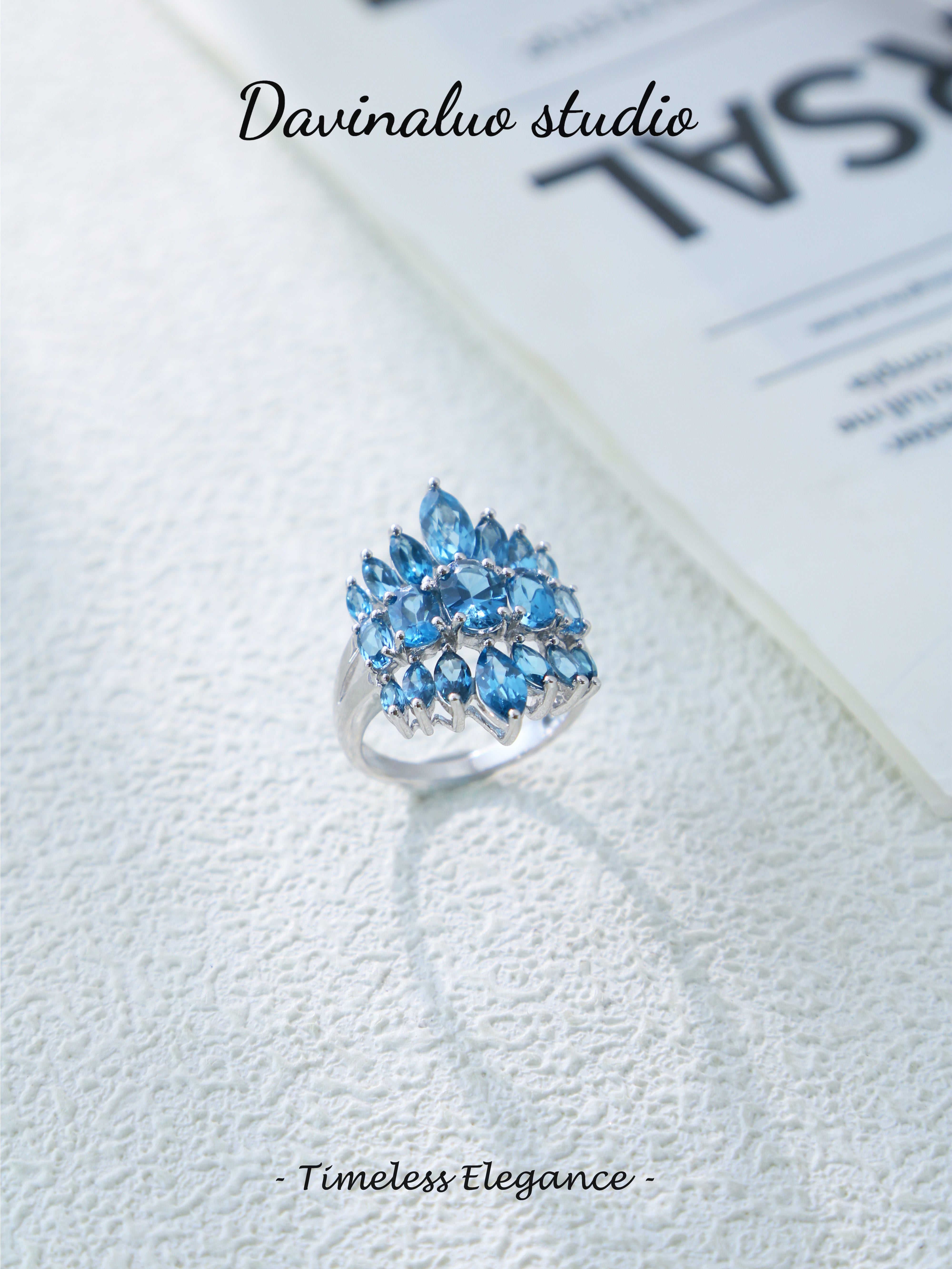 S925 Silver Classic Oval Cut/Marquise Cut Topaz Ring