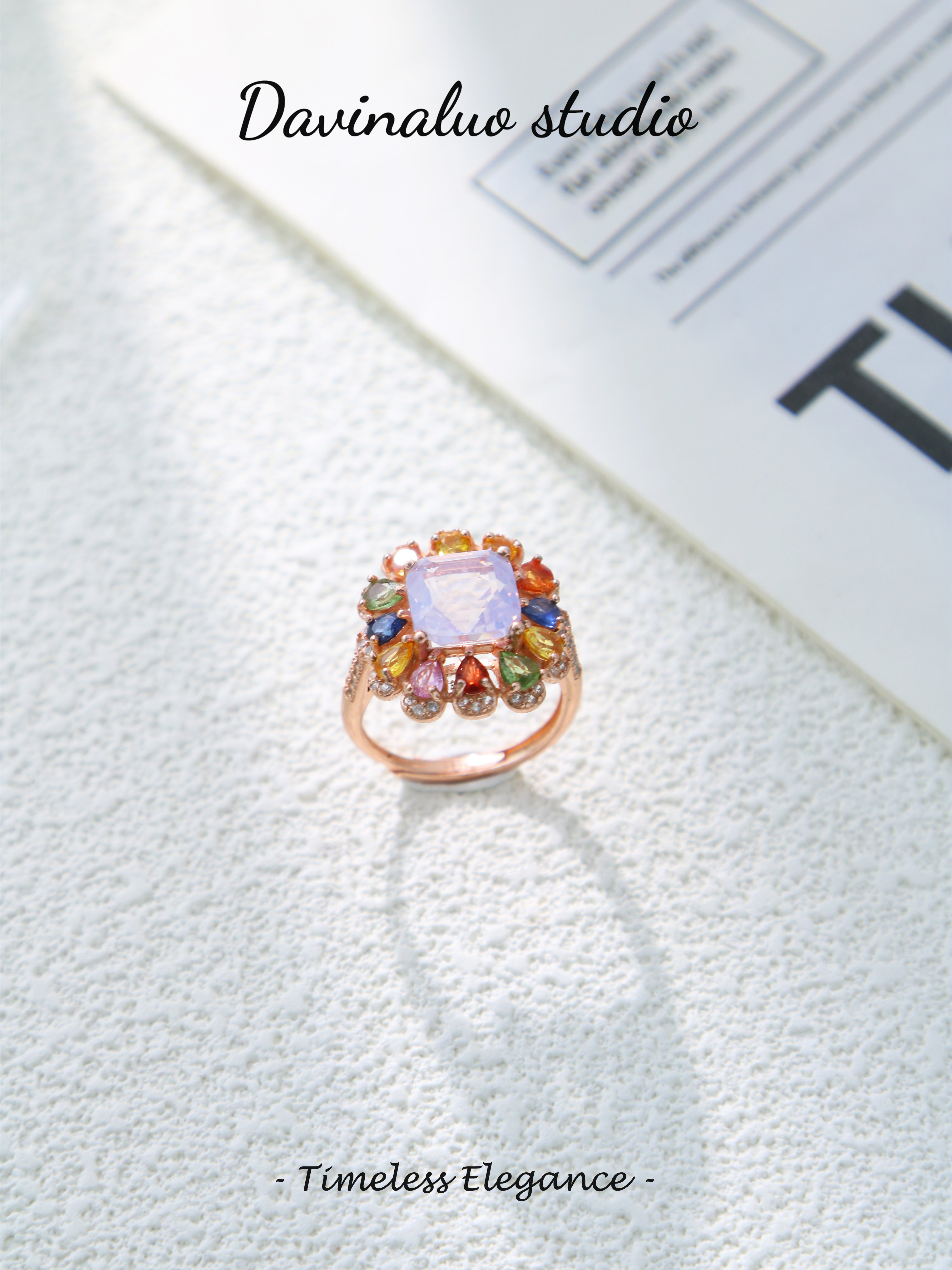 S925 Rose Gold Simple Square Cut Lavender Amethyst Ring