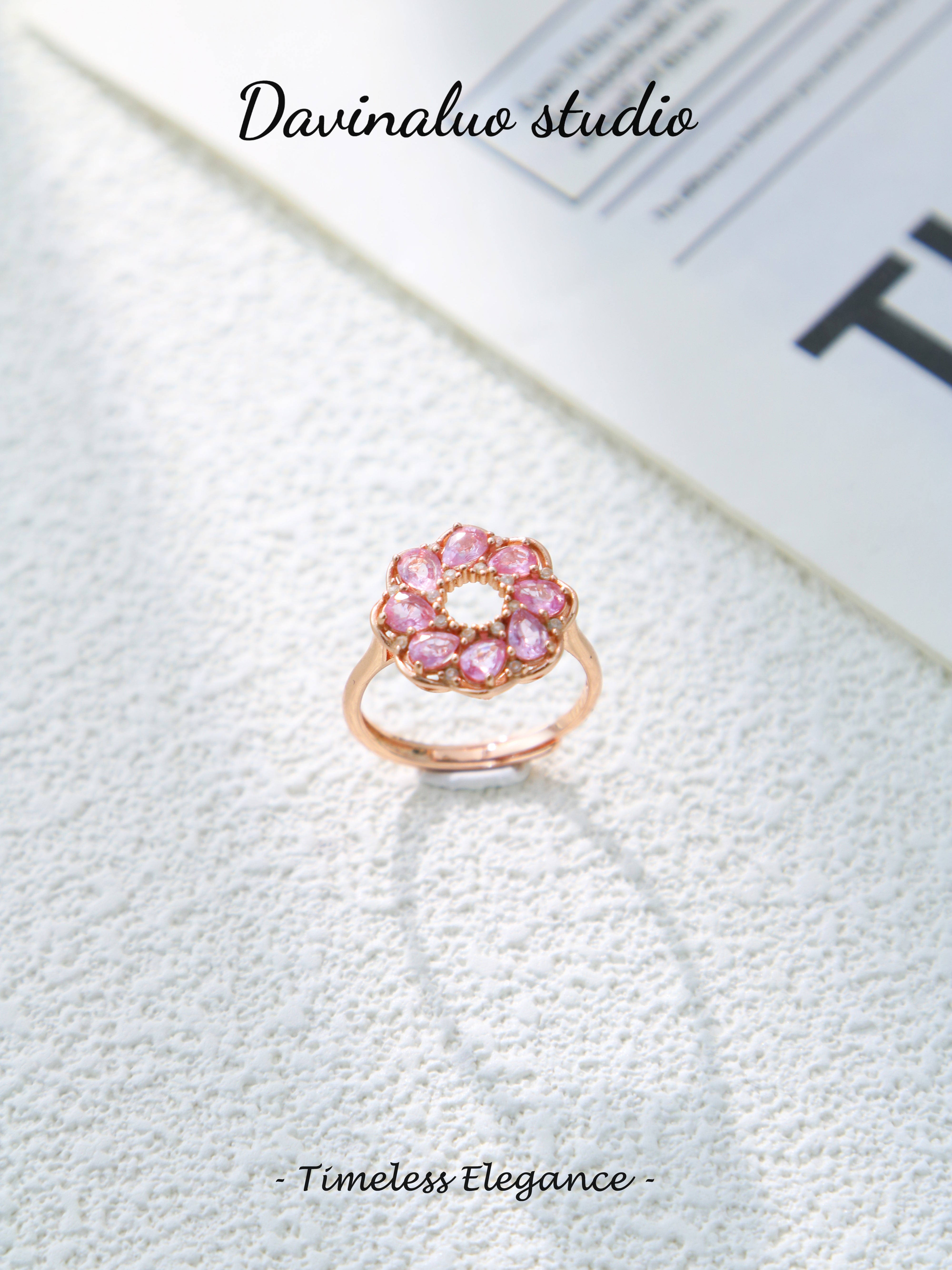 S925 Rose Gold Simple Pear Cut Pink Sapphire Ring
