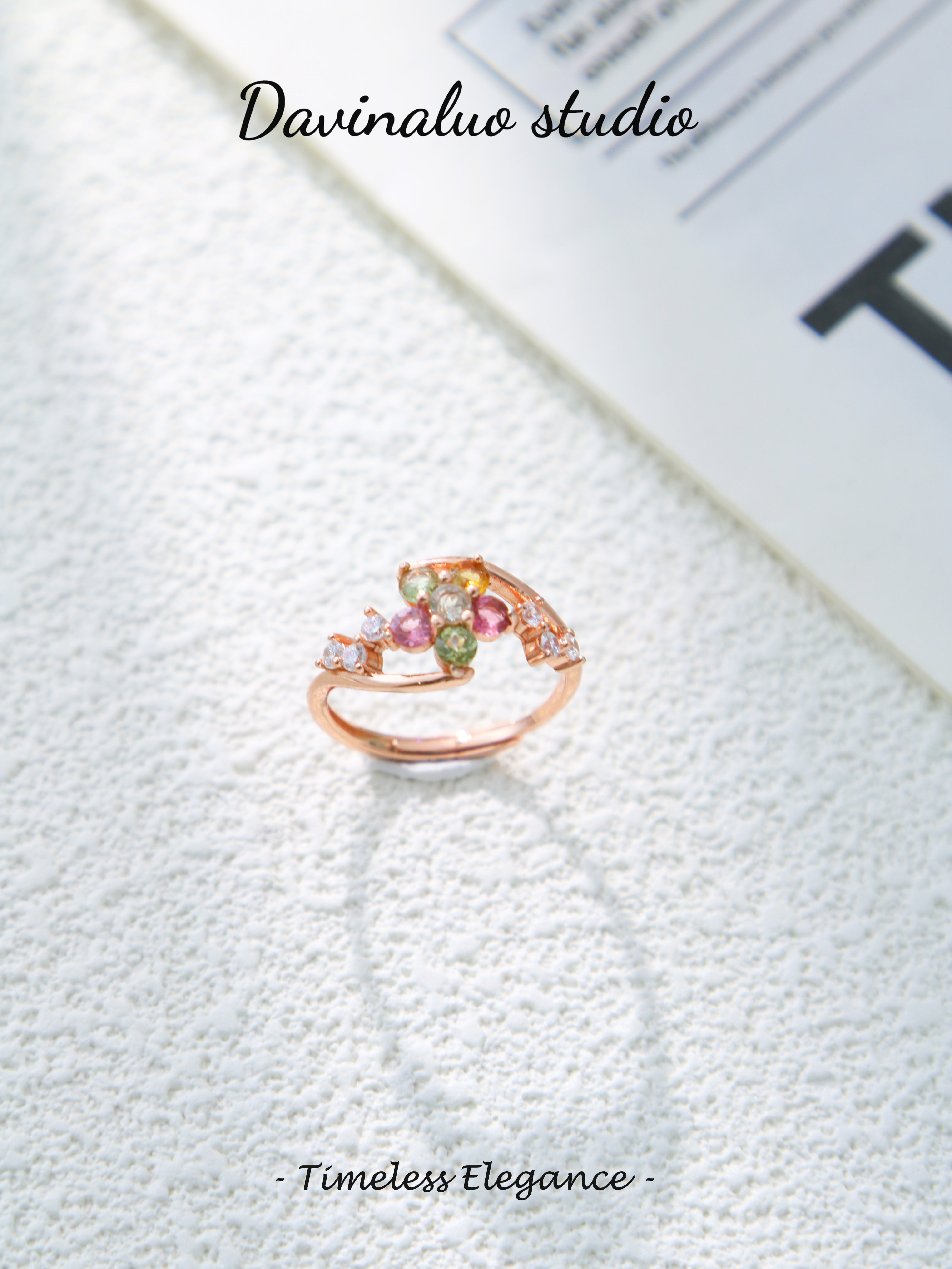 S925 Rose Gold Classic Round Cut Tourmaline Ring