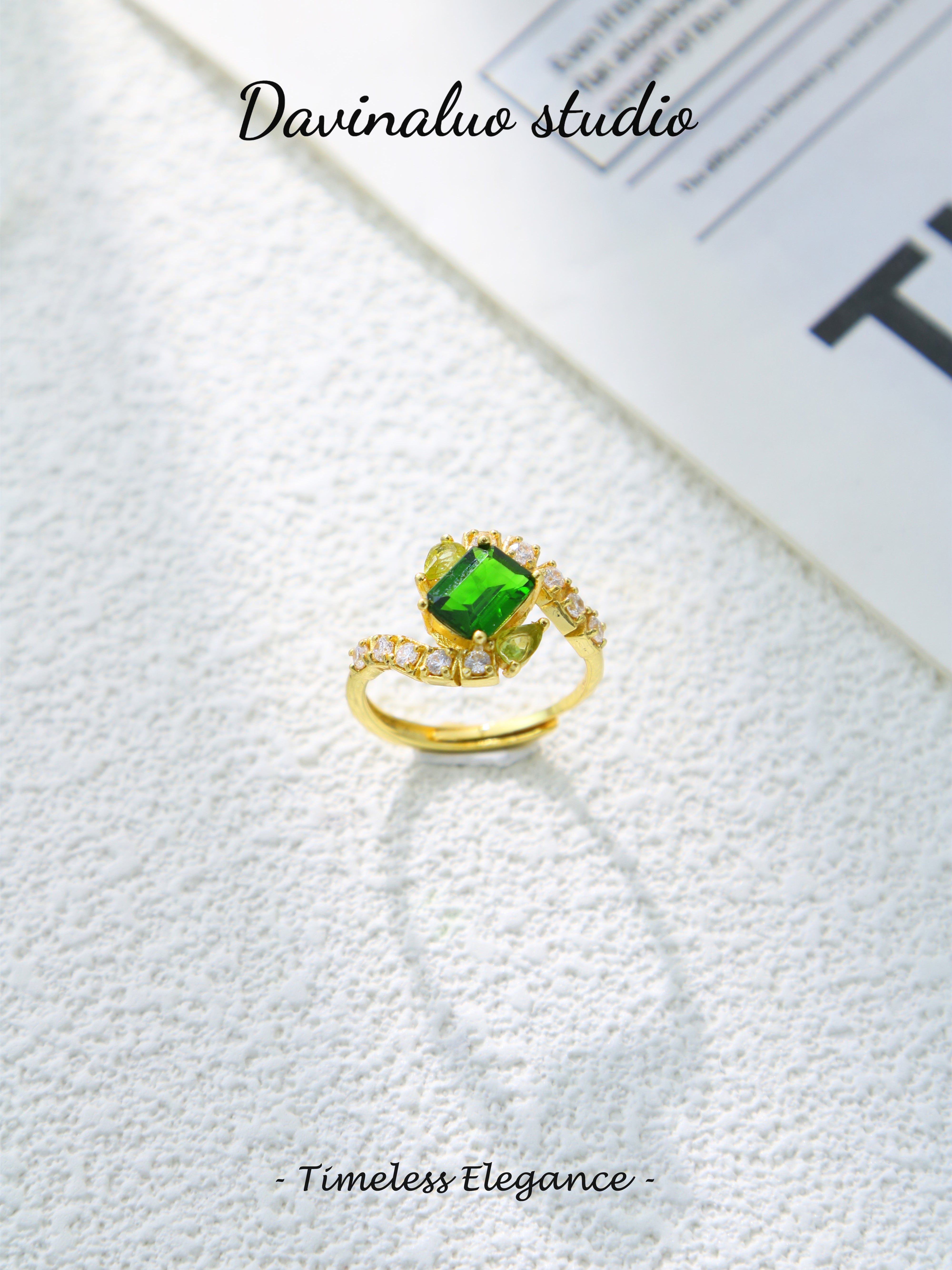 S925 Gold Classic Emerald Cut Diopside Ring