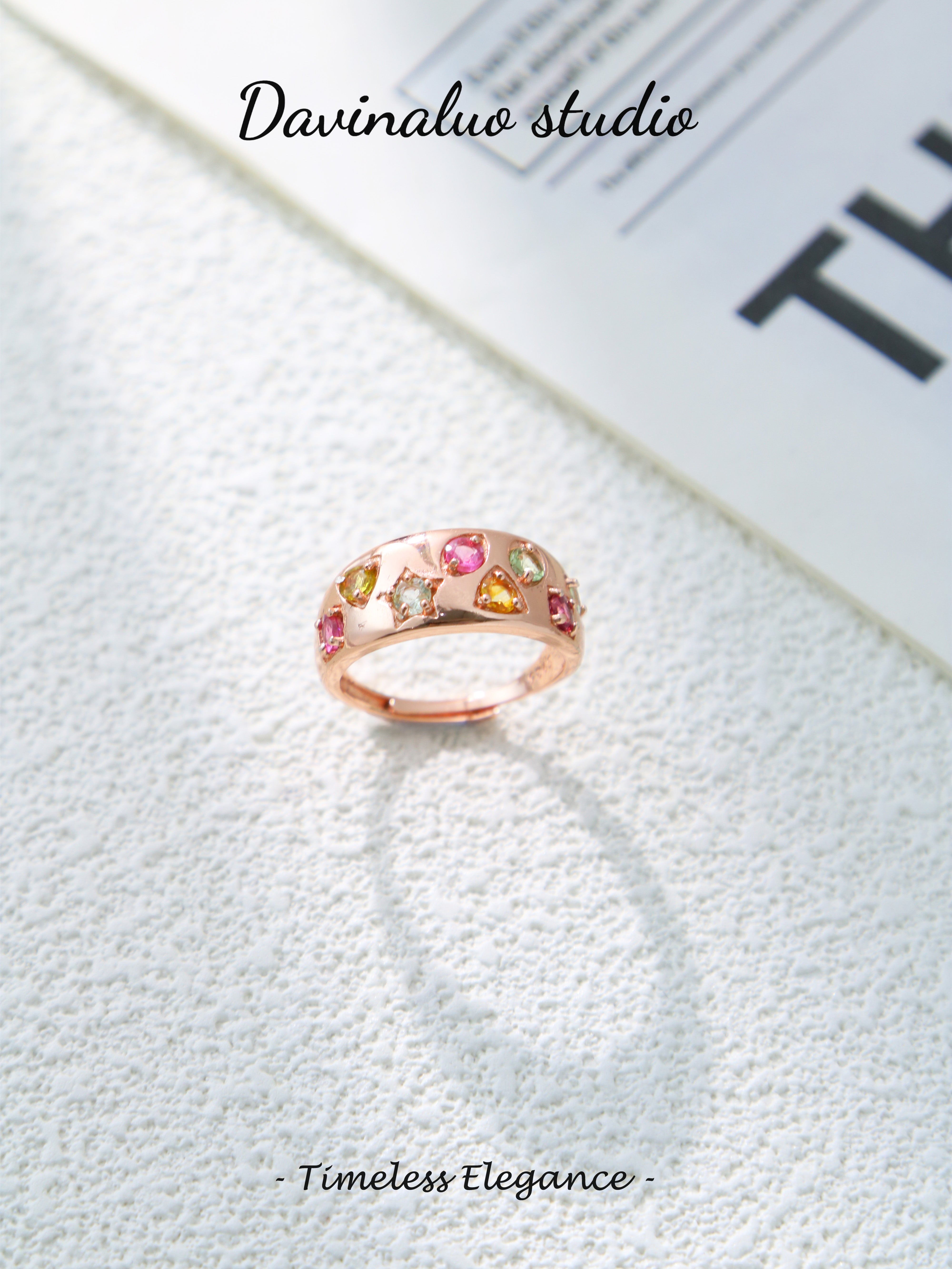 S925 Rose Gold Classic Round Cut Tourmaline Ring