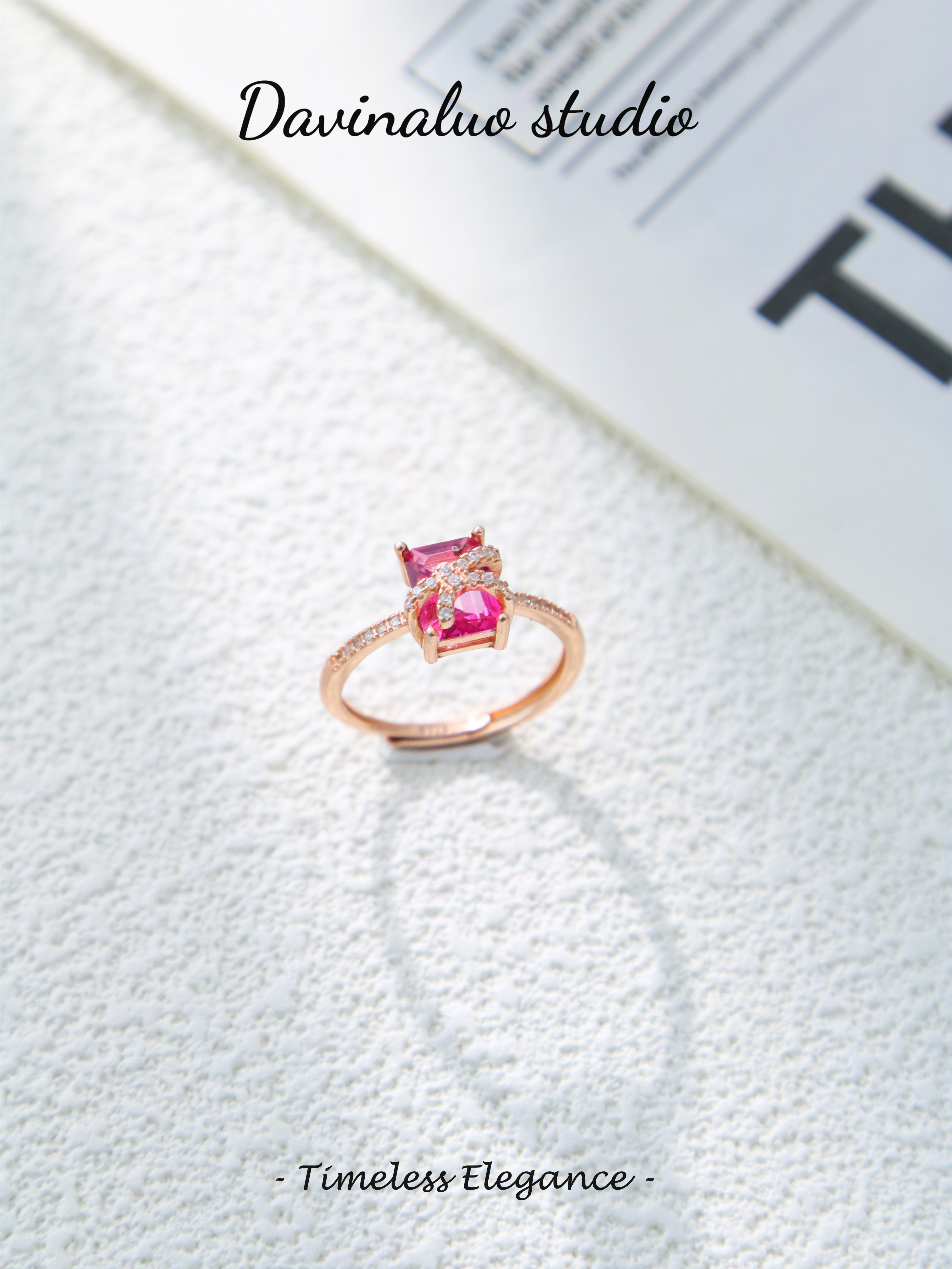 S925 Rose Gold Classic Baguette Cut Topaz Ring