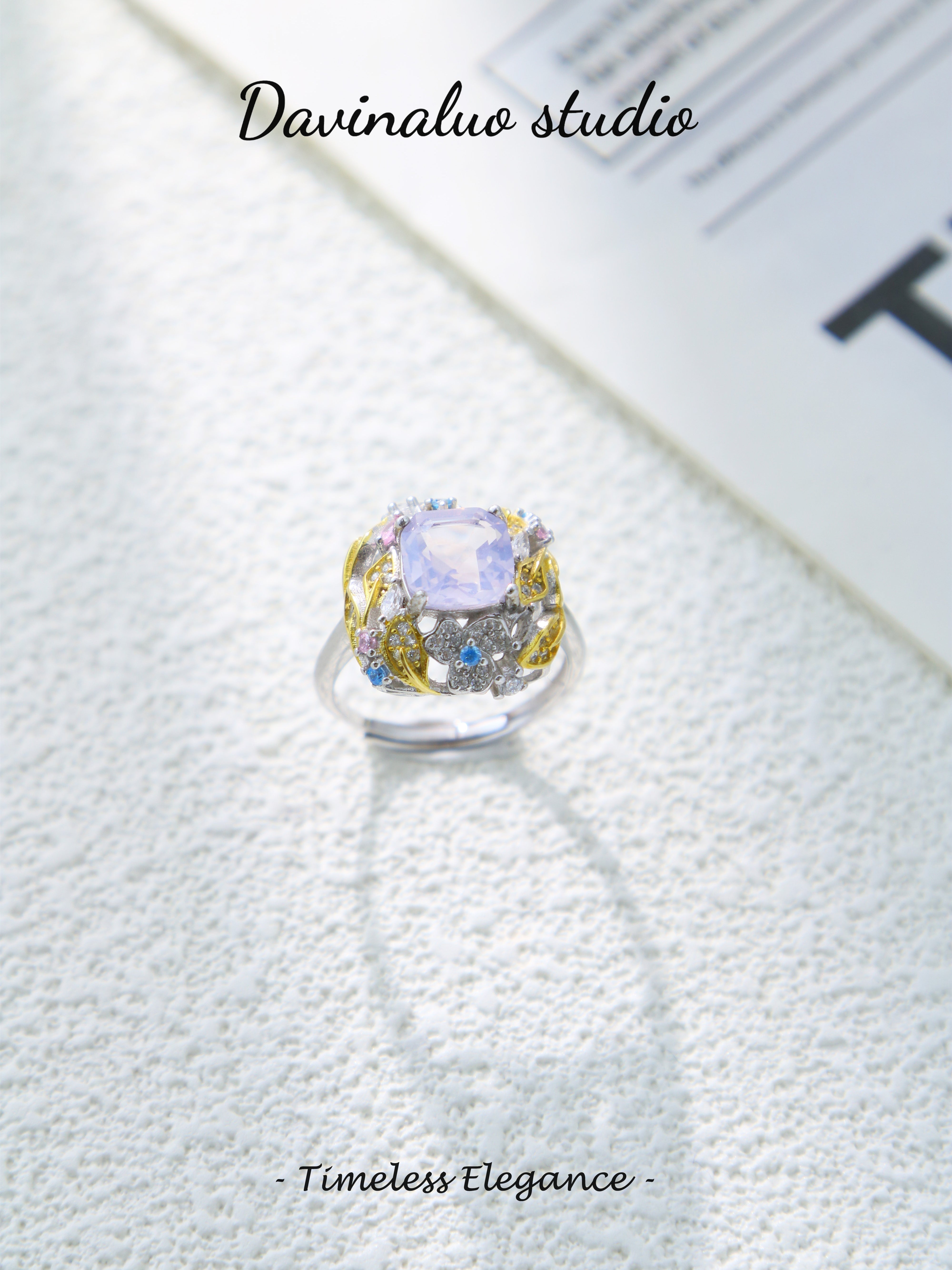 S925 Silver Simple Cushion Cut Lavender Amethyst Ring