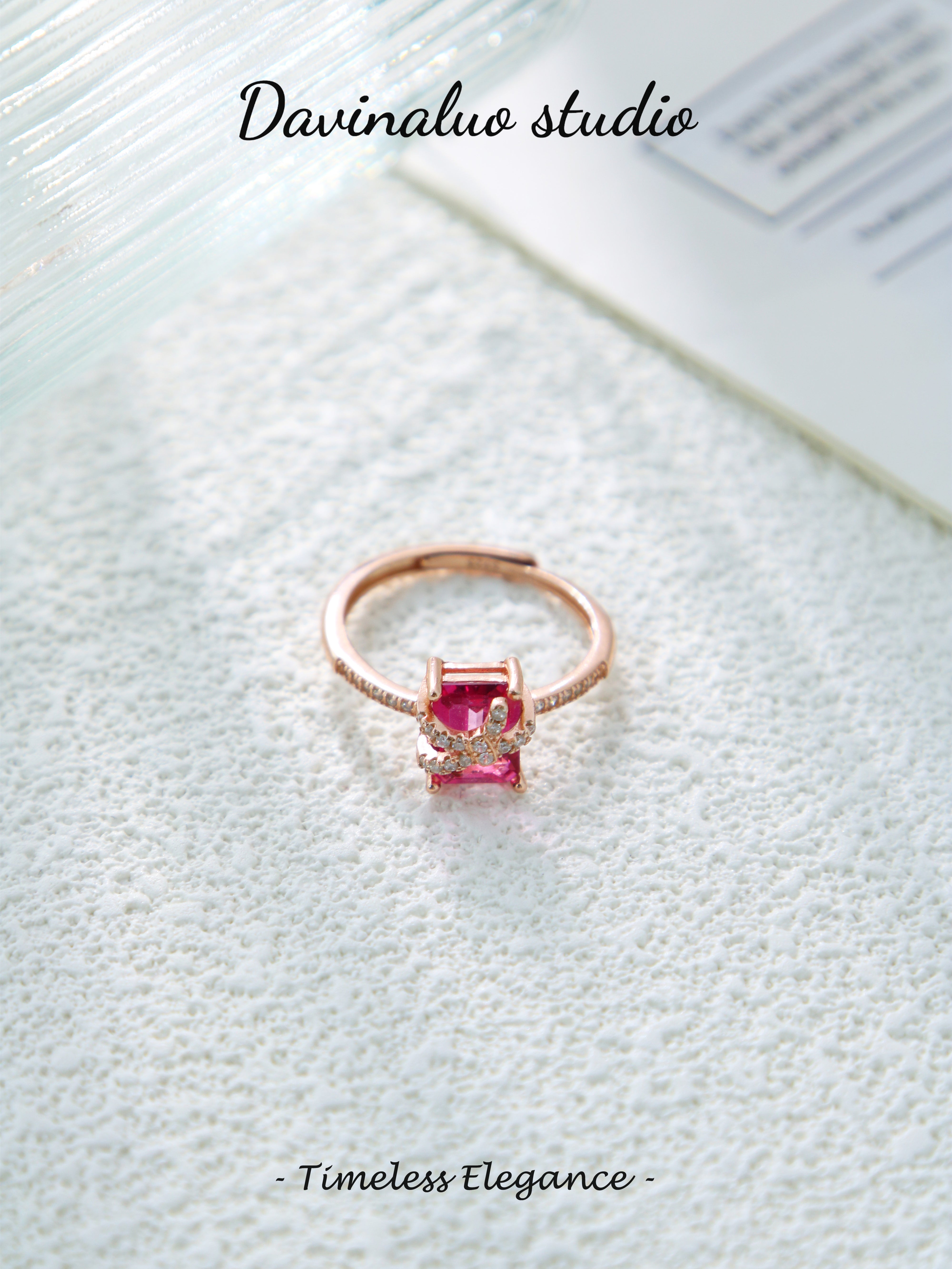 S925 Rose Gold Classic Baguette Cut Topaz Ring