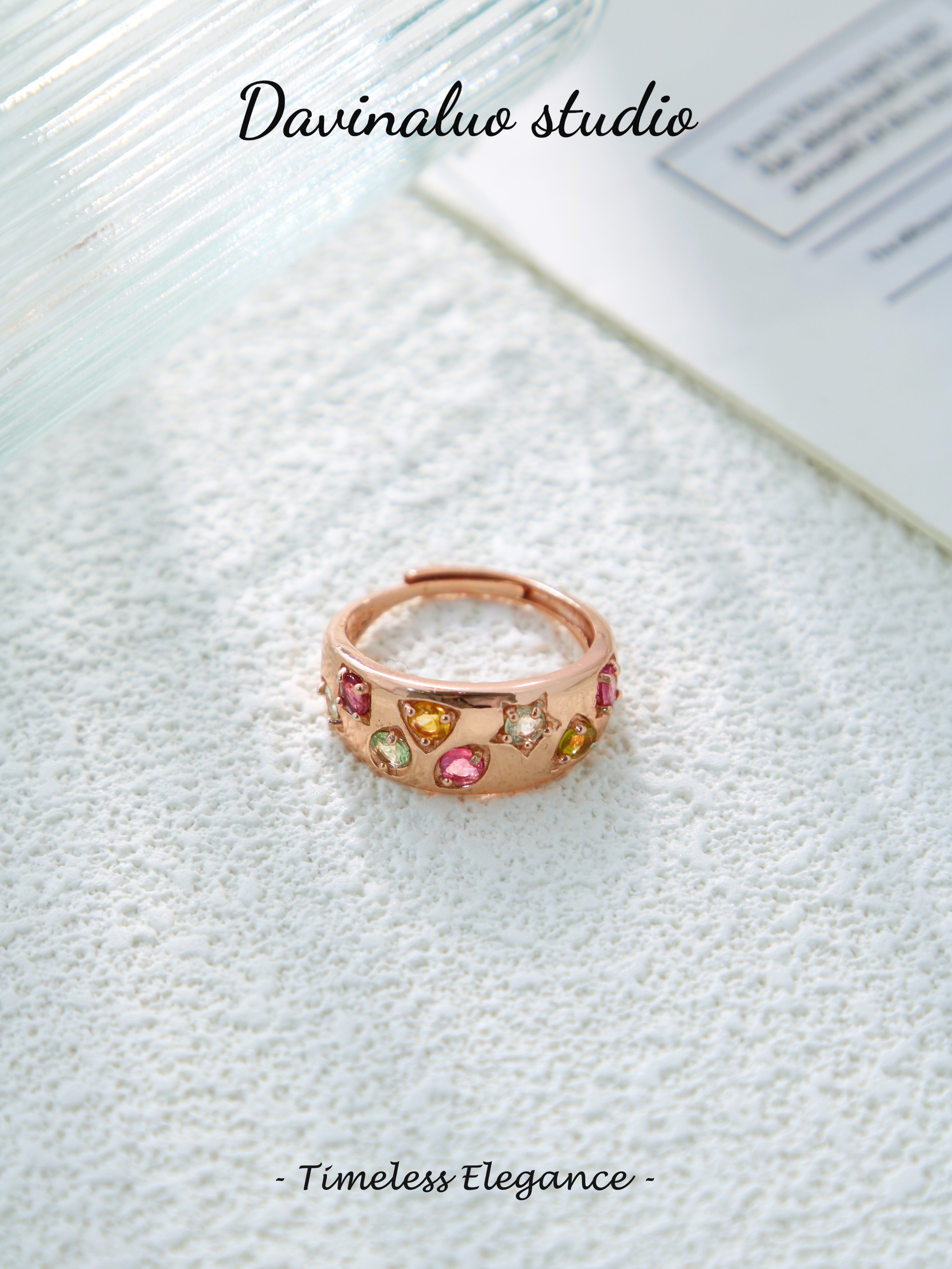 S925 Rose Gold Classic Round Cut Tourmaline Ring