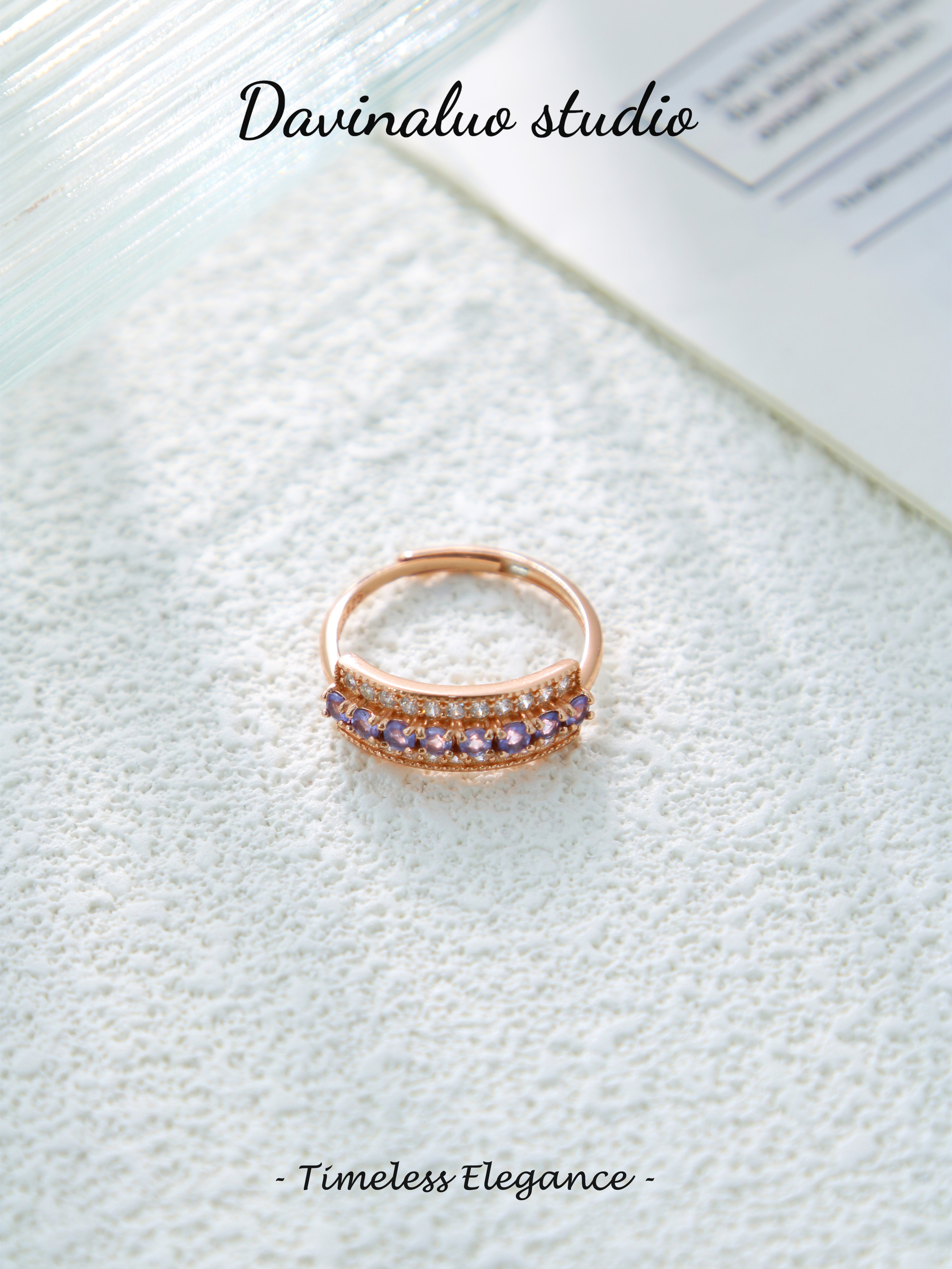 S925 Rose Gold Simple Round Cut Amethyst Ring