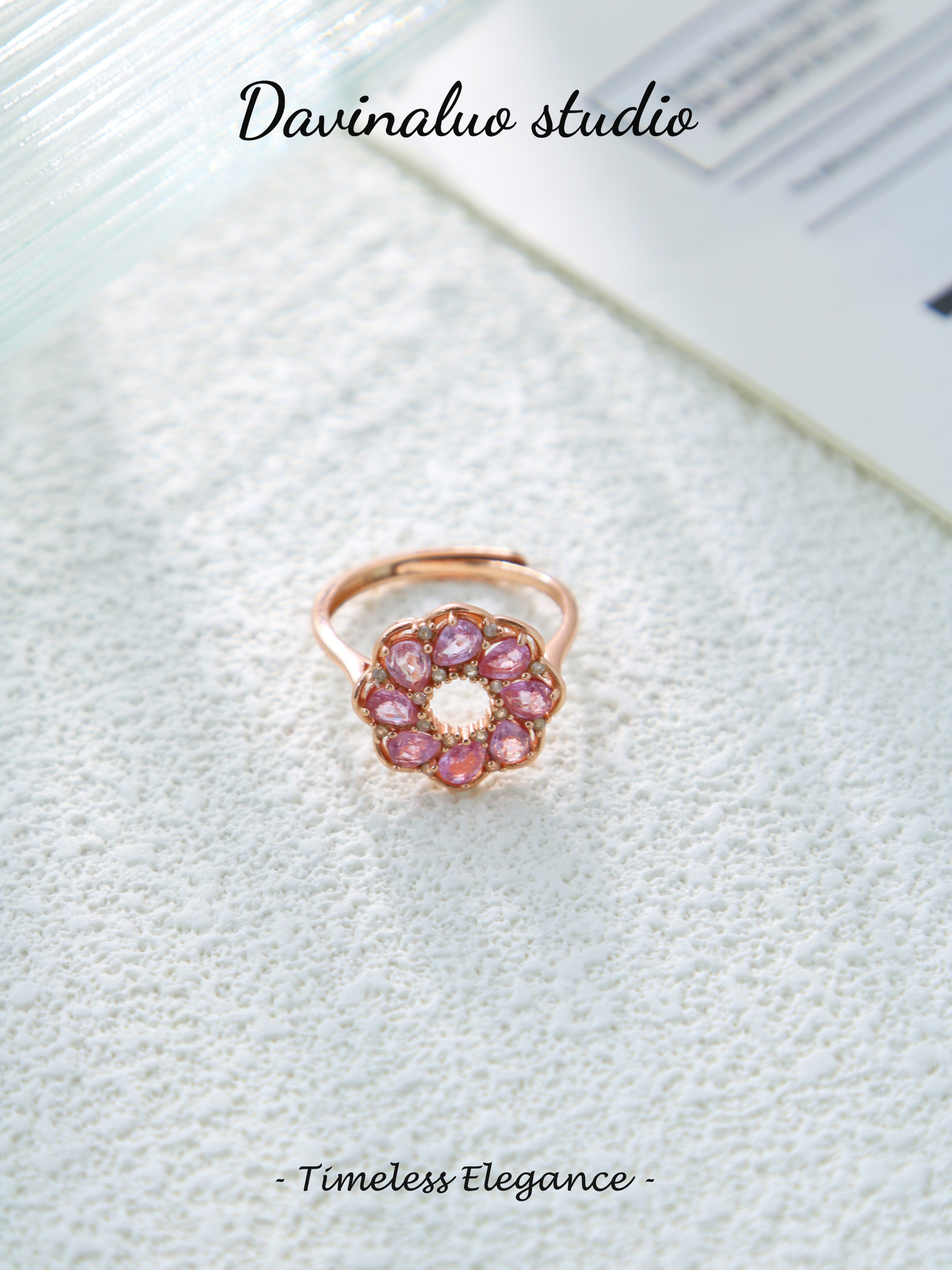 S925 Rose Gold Simple Pear Cut Pink Sapphire Ring