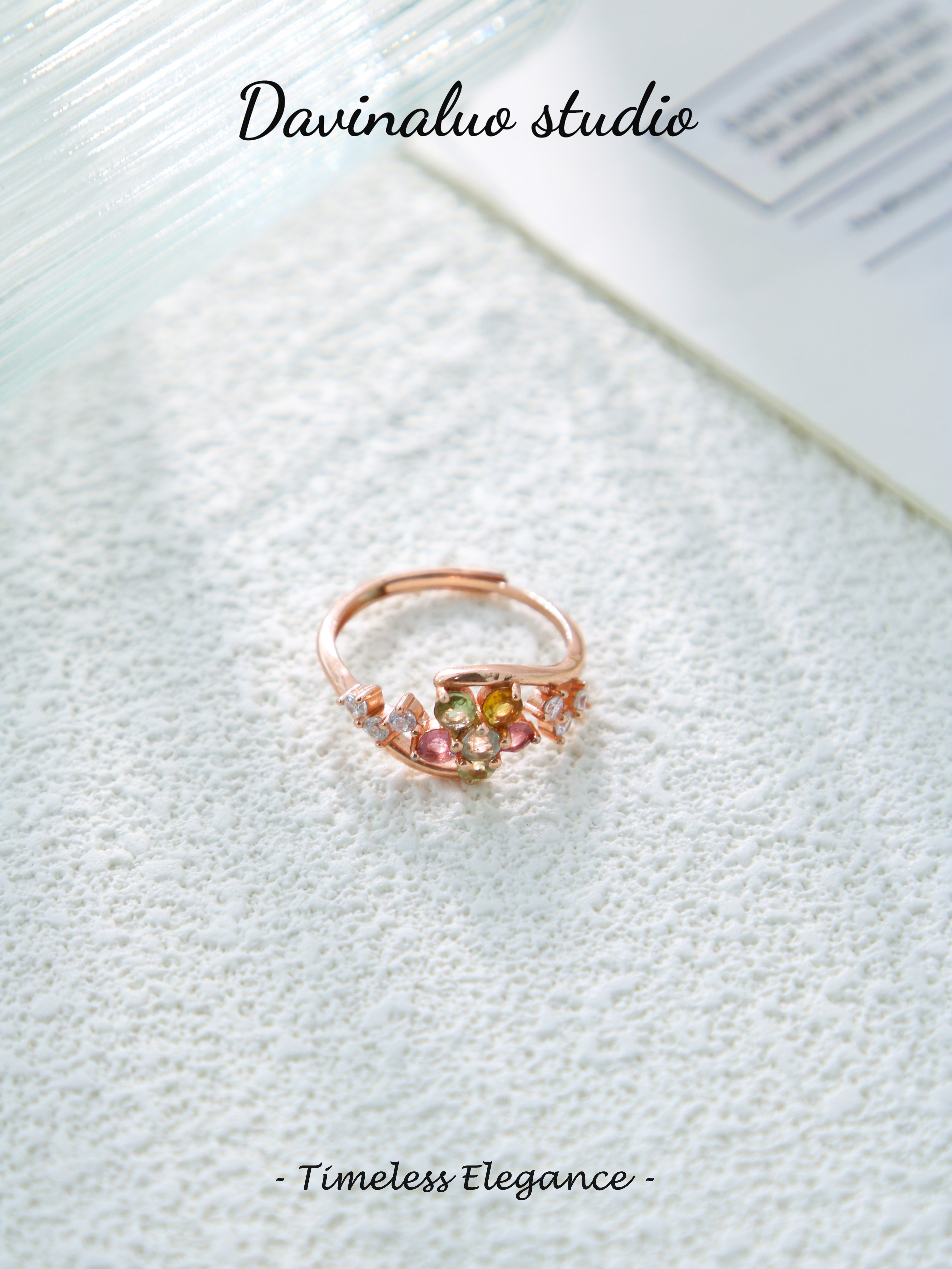 S925 Rose Gold Classic Round Cut Tourmaline Ring