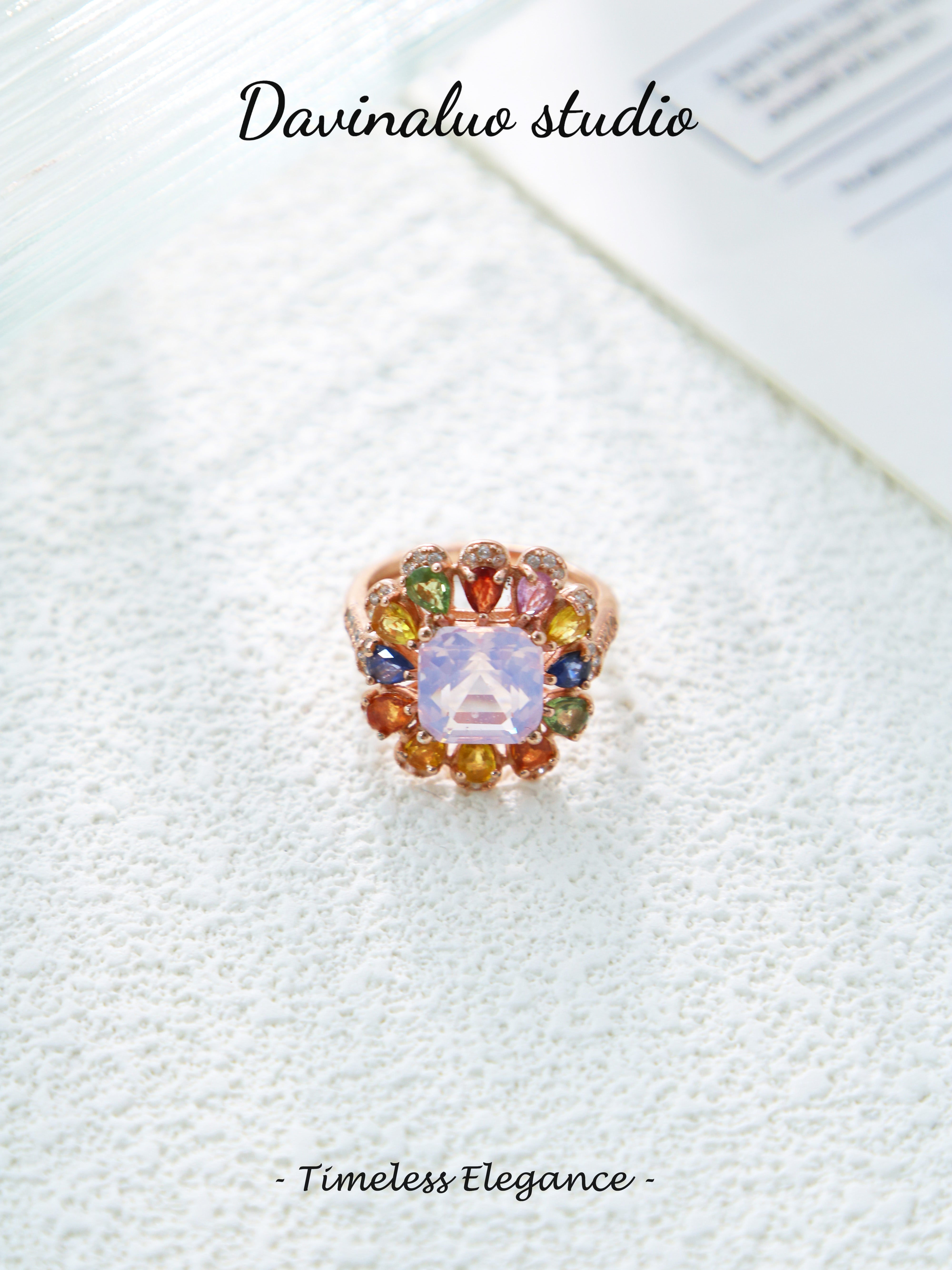 S925 Rose Gold Simple Square Cut Lavender Amethyst Ring
