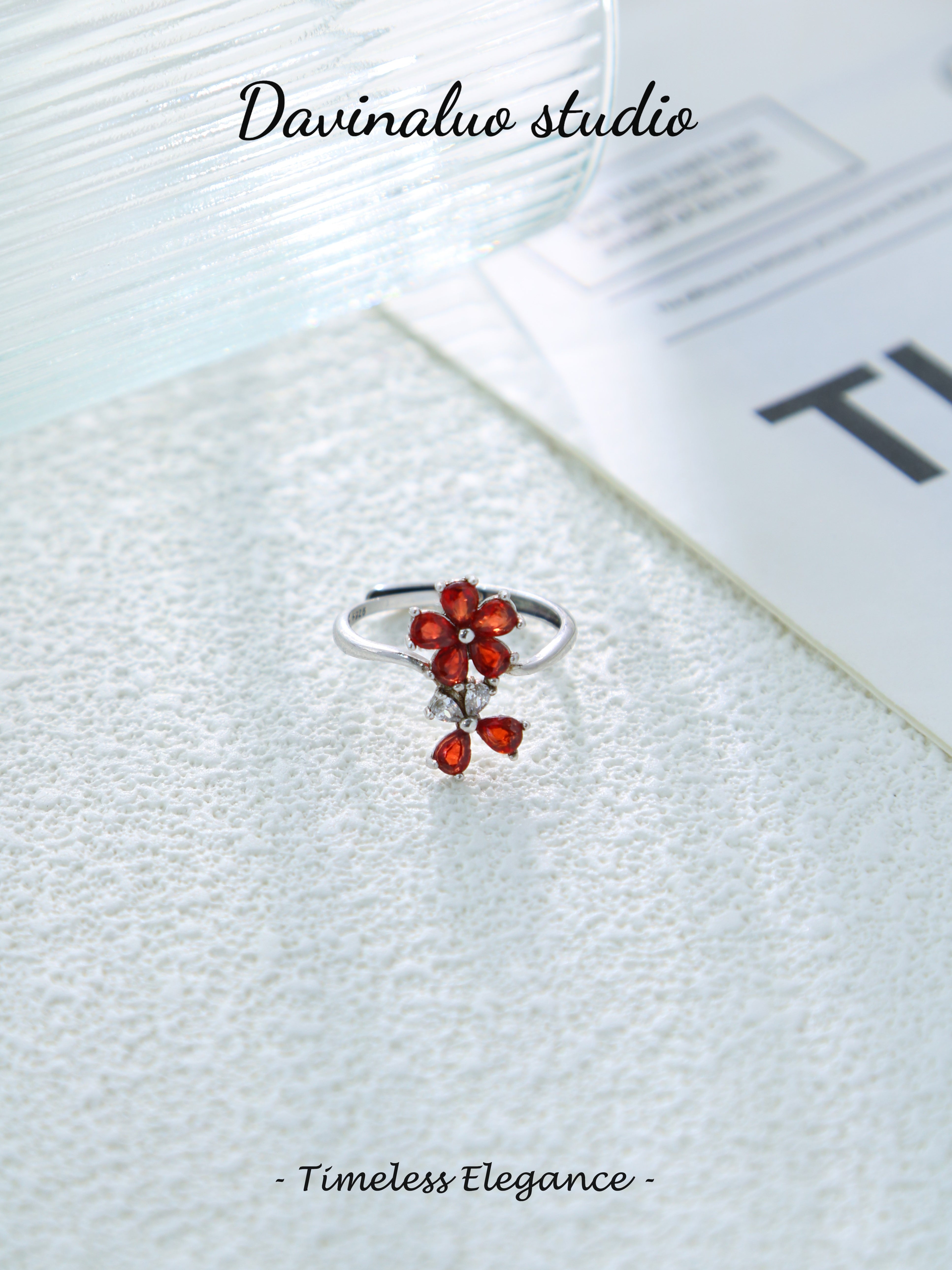 S925 Silver Simple Pear Cut Garnet Ring