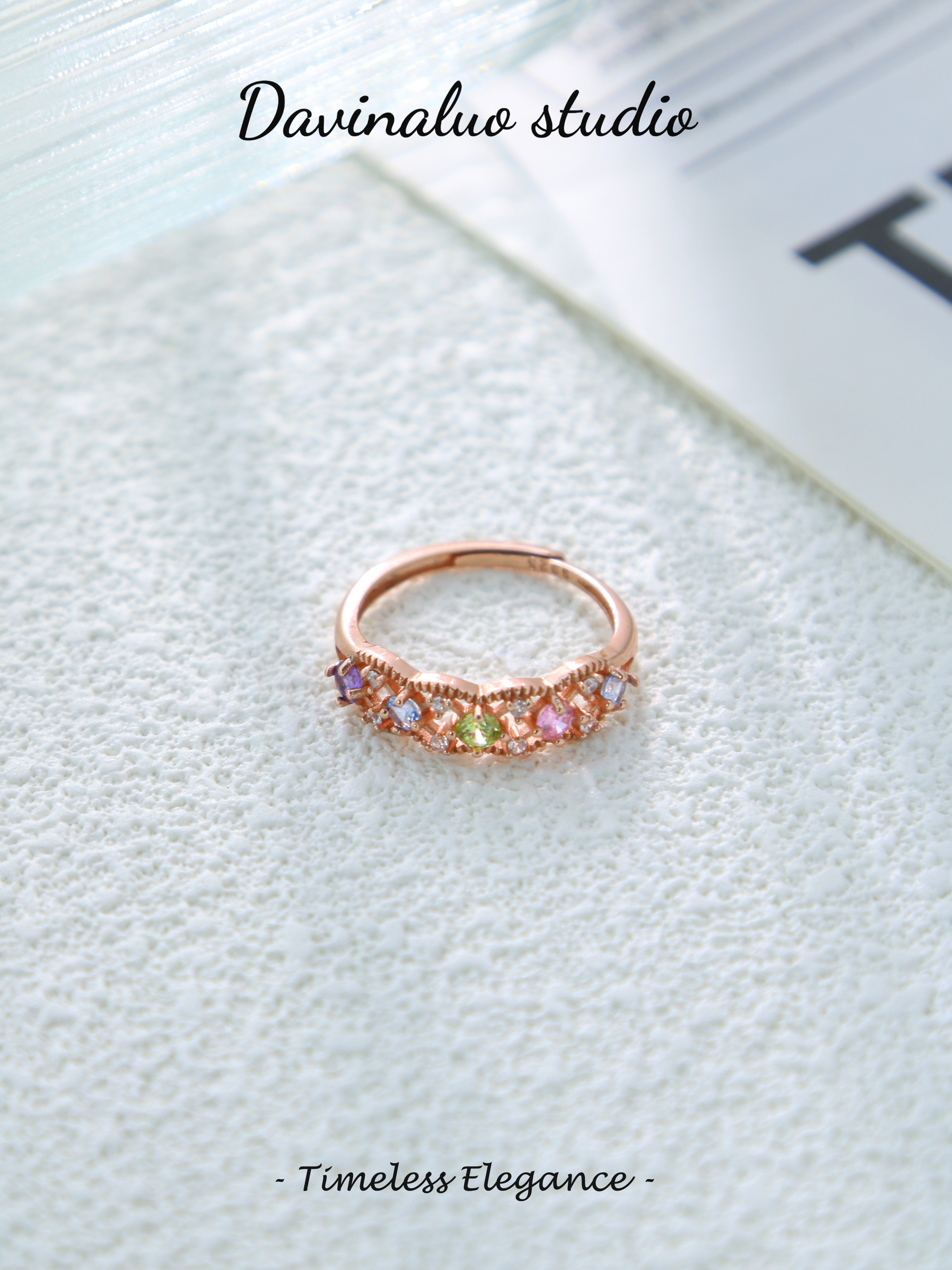 S925 Rose Gold Simple Round Cut Tourmaline Ring