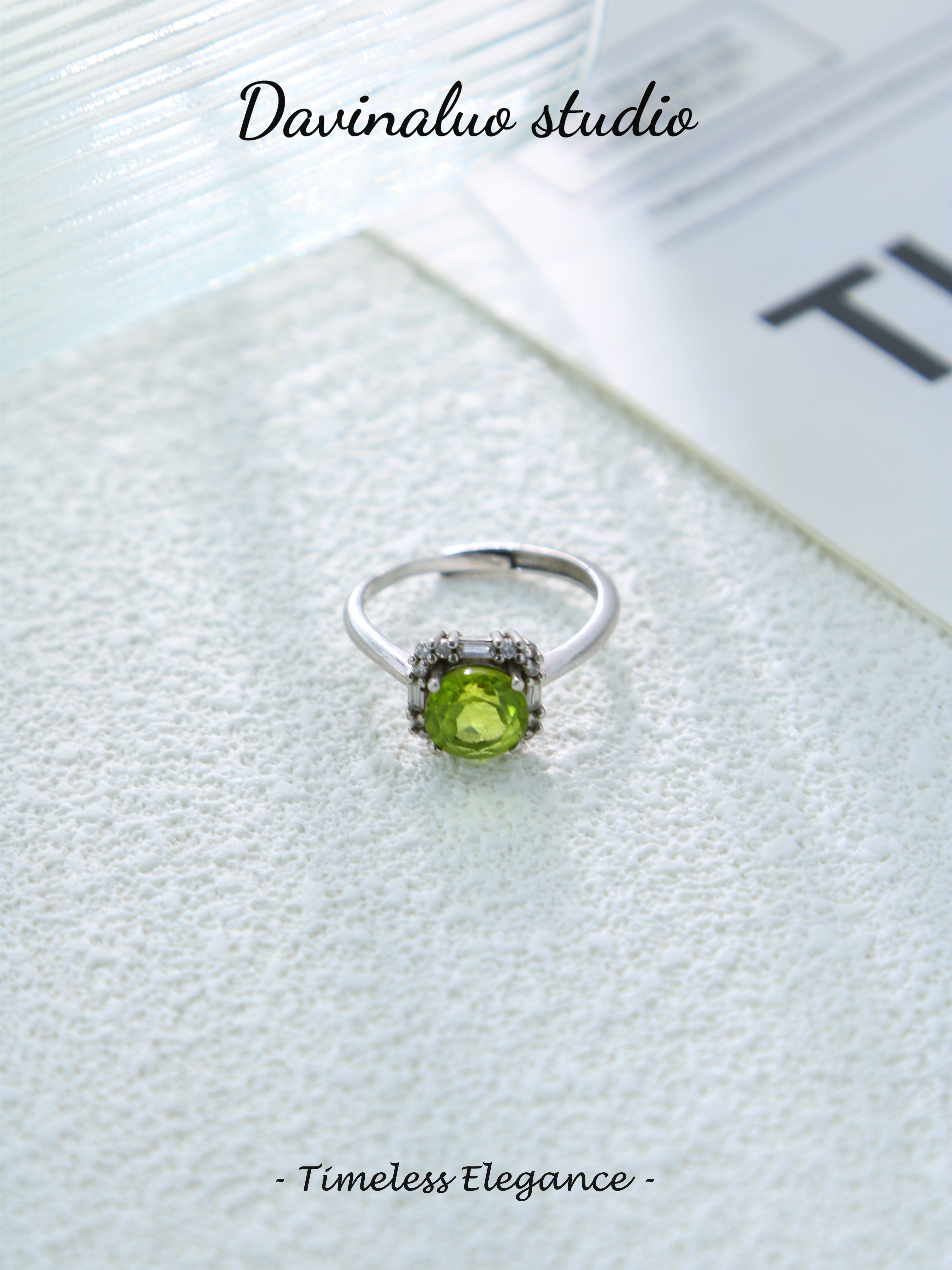 S925 Silver Simple Circular Cut Peridot Ring