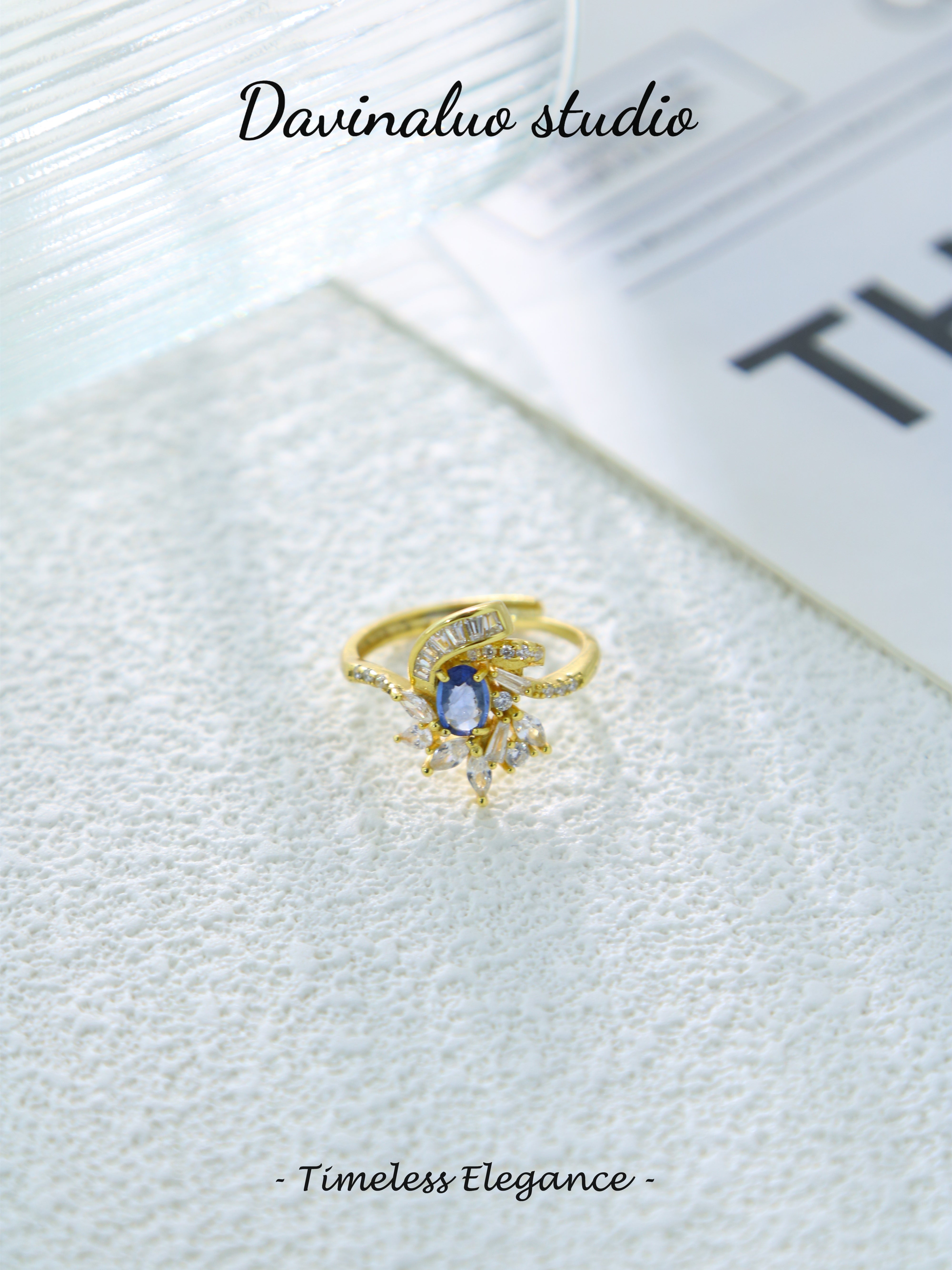 S925 Gold Simple Oval Cut Sapphire Ring