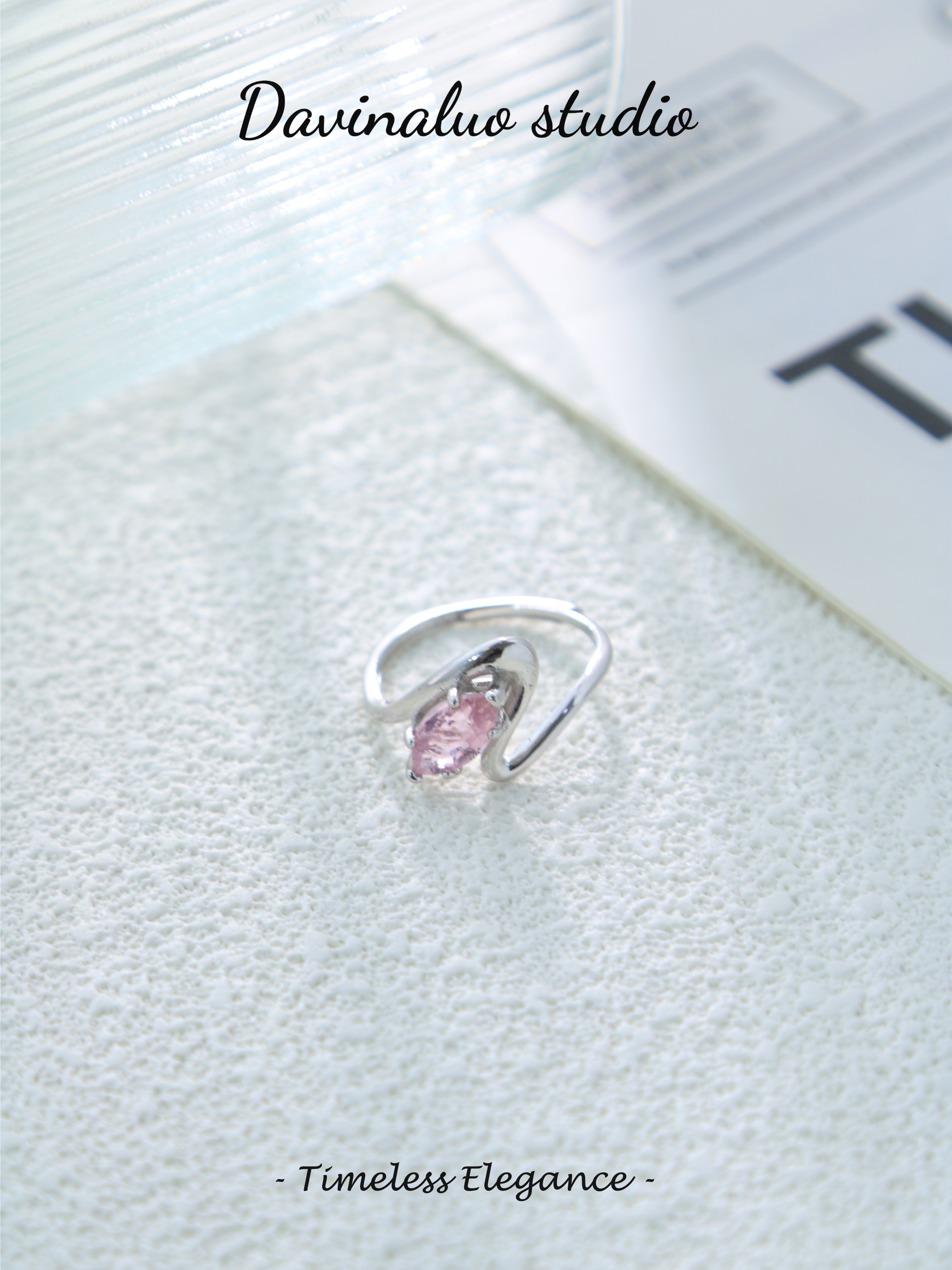 S925 Silver Simple Marquise Cut Tourmaline Ring