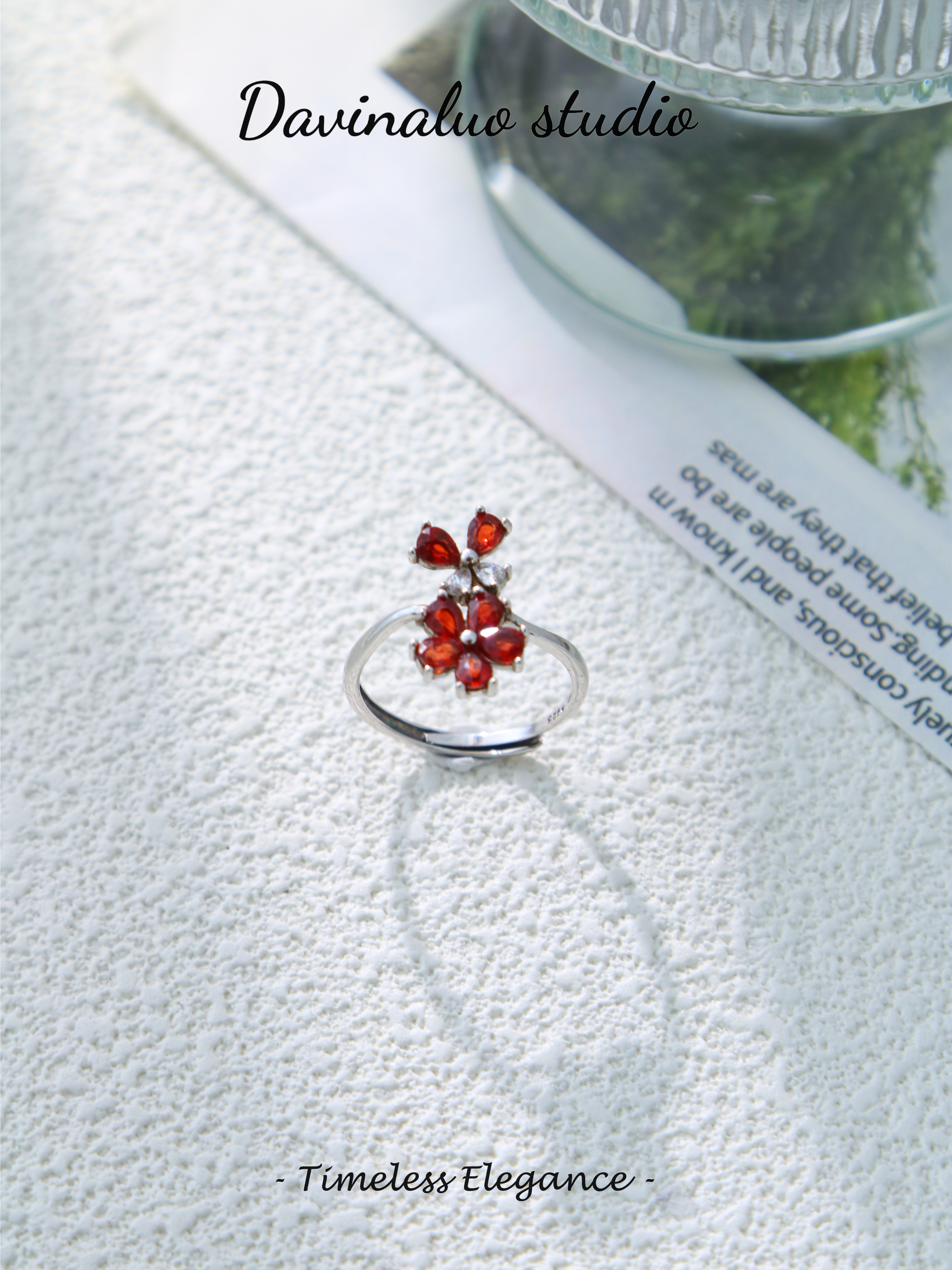S925 Silver Simple Pear Cut Garnet Ring