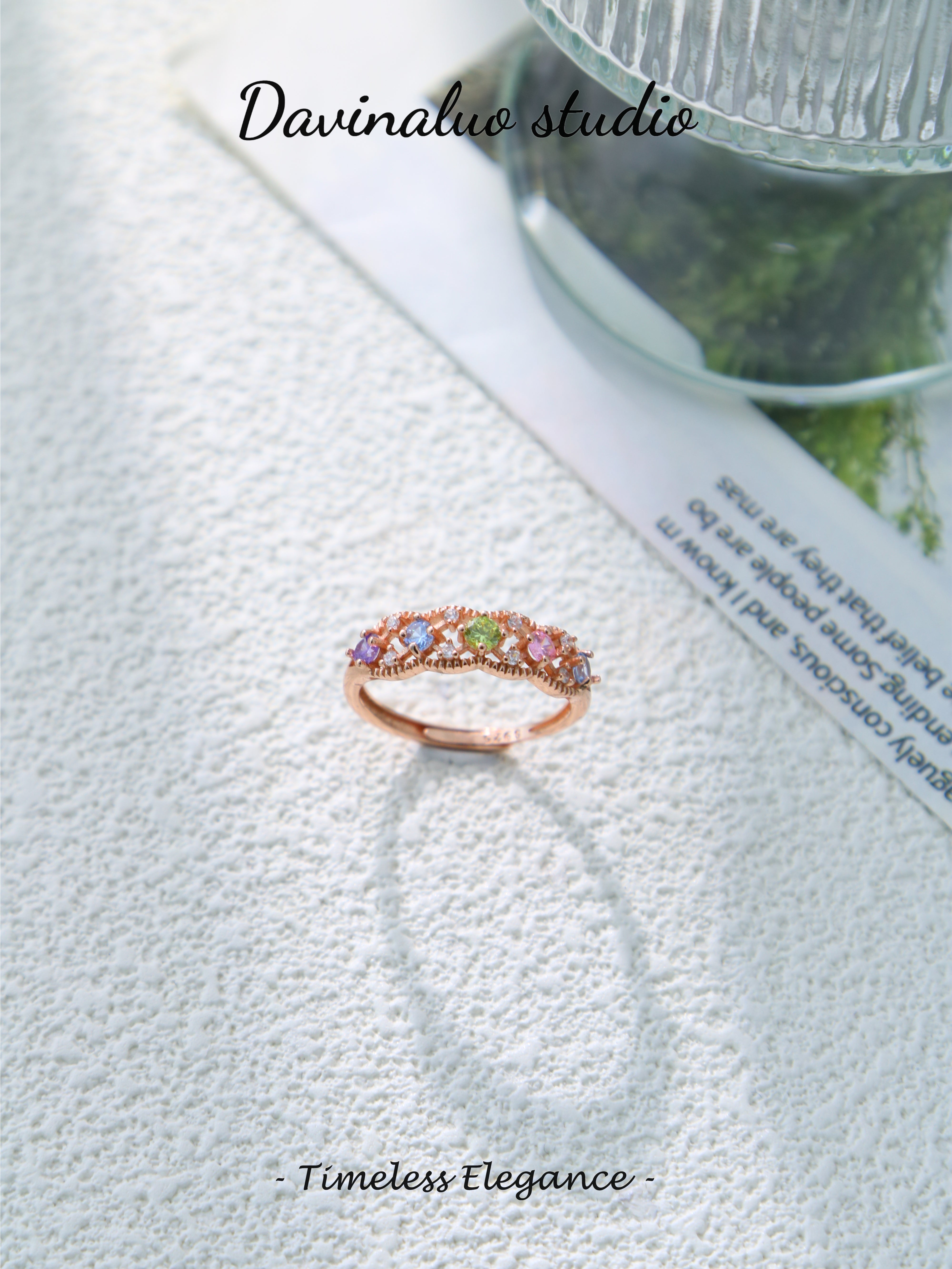 S925 Rose Gold Simple Round Cut Tourmaline Ring
