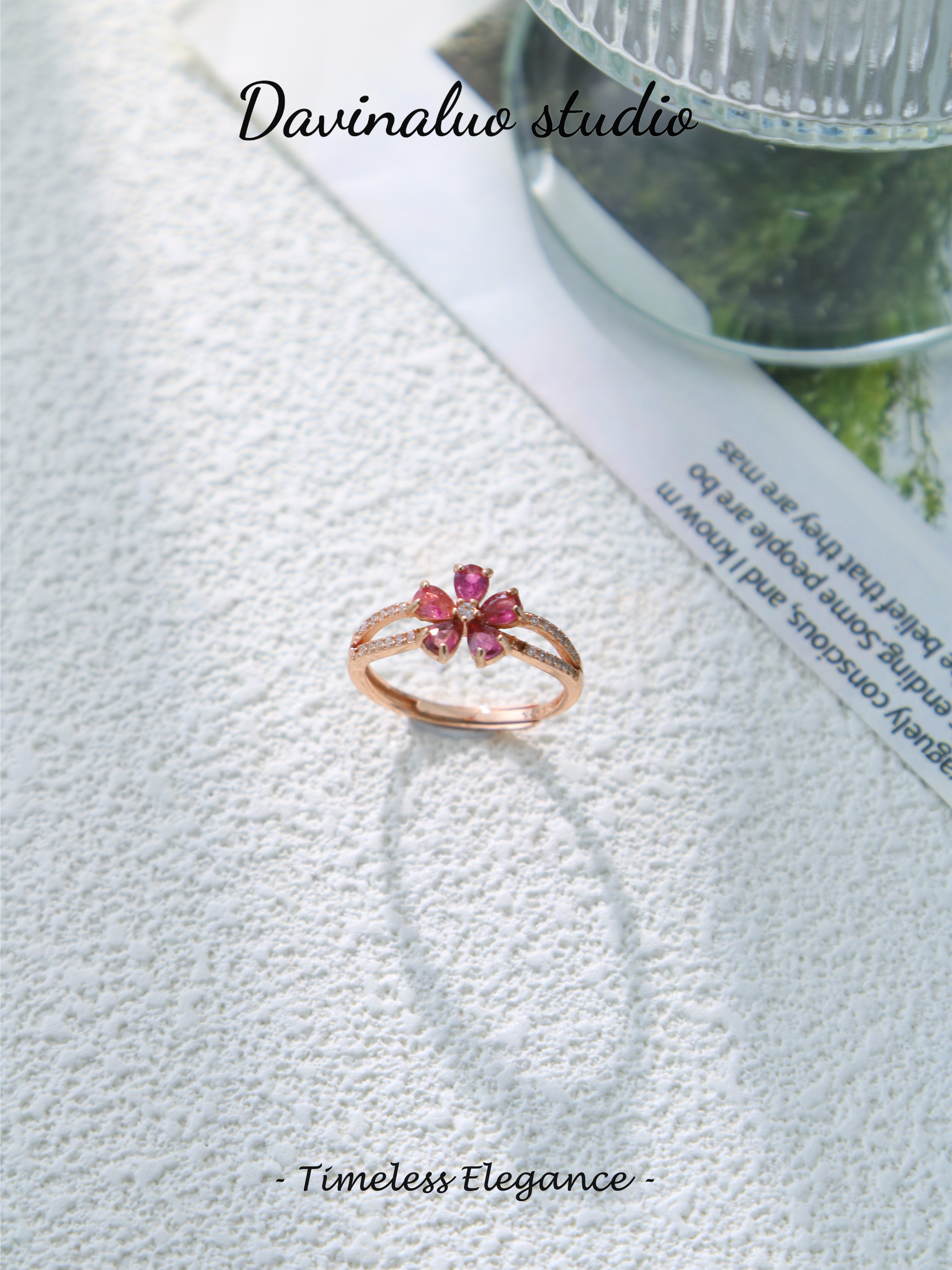 S925 Rose Gold Simple Pear Cut Garnet Ring