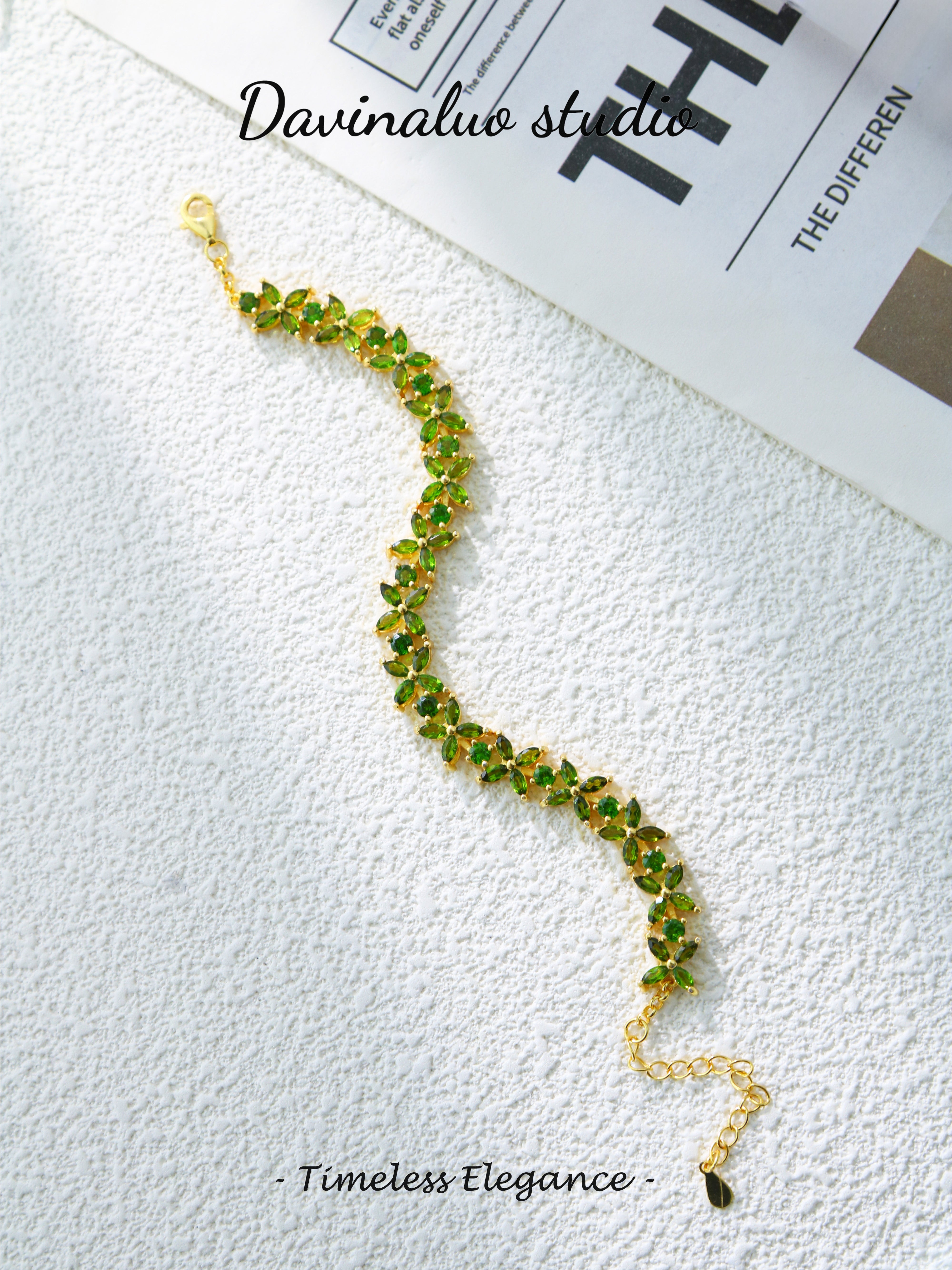 S925 Gold Classic Marquise Cut Diopside Bracelet