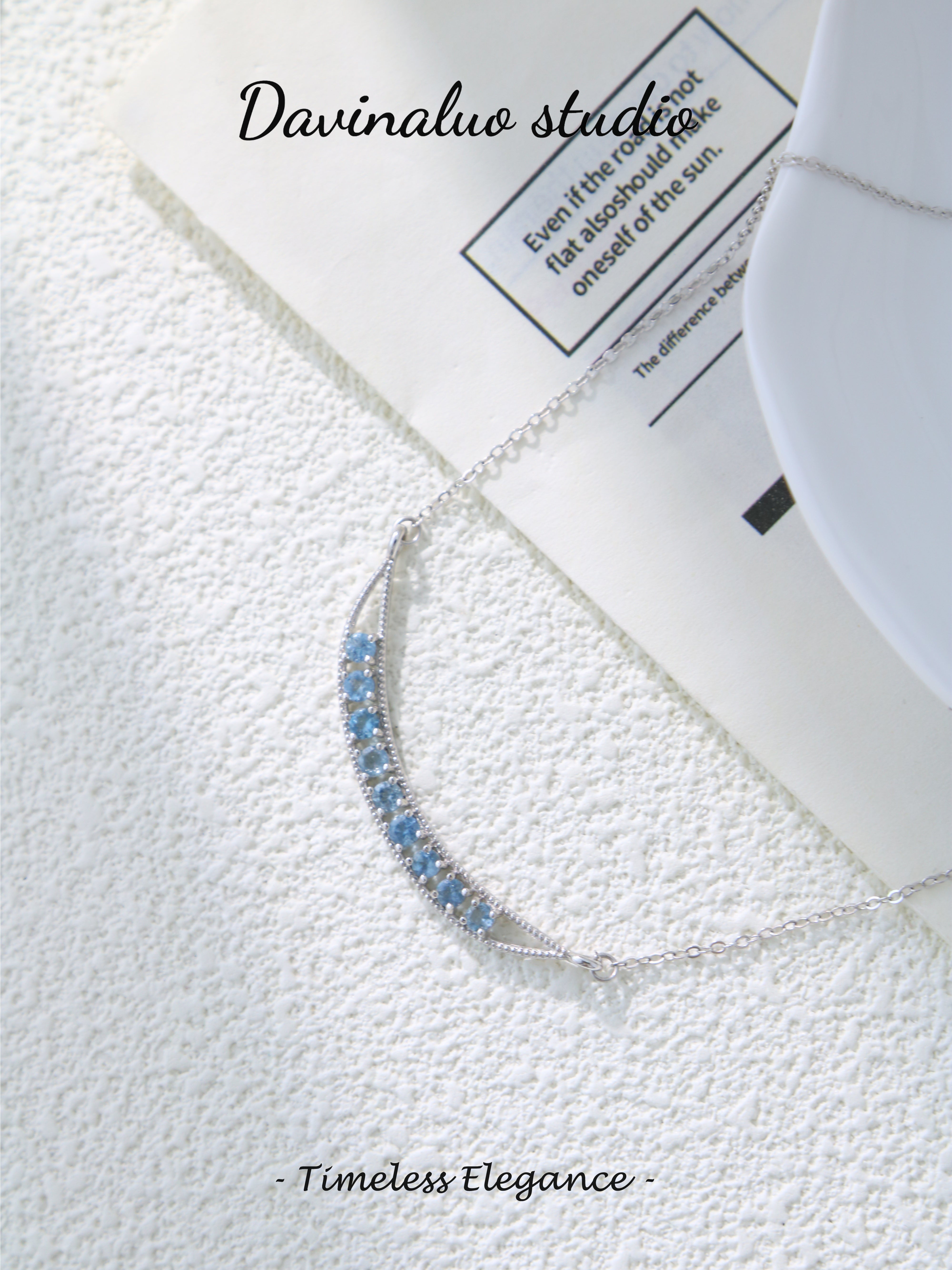 S925 Silver Simple Circular Cut Aquamarine Necklace