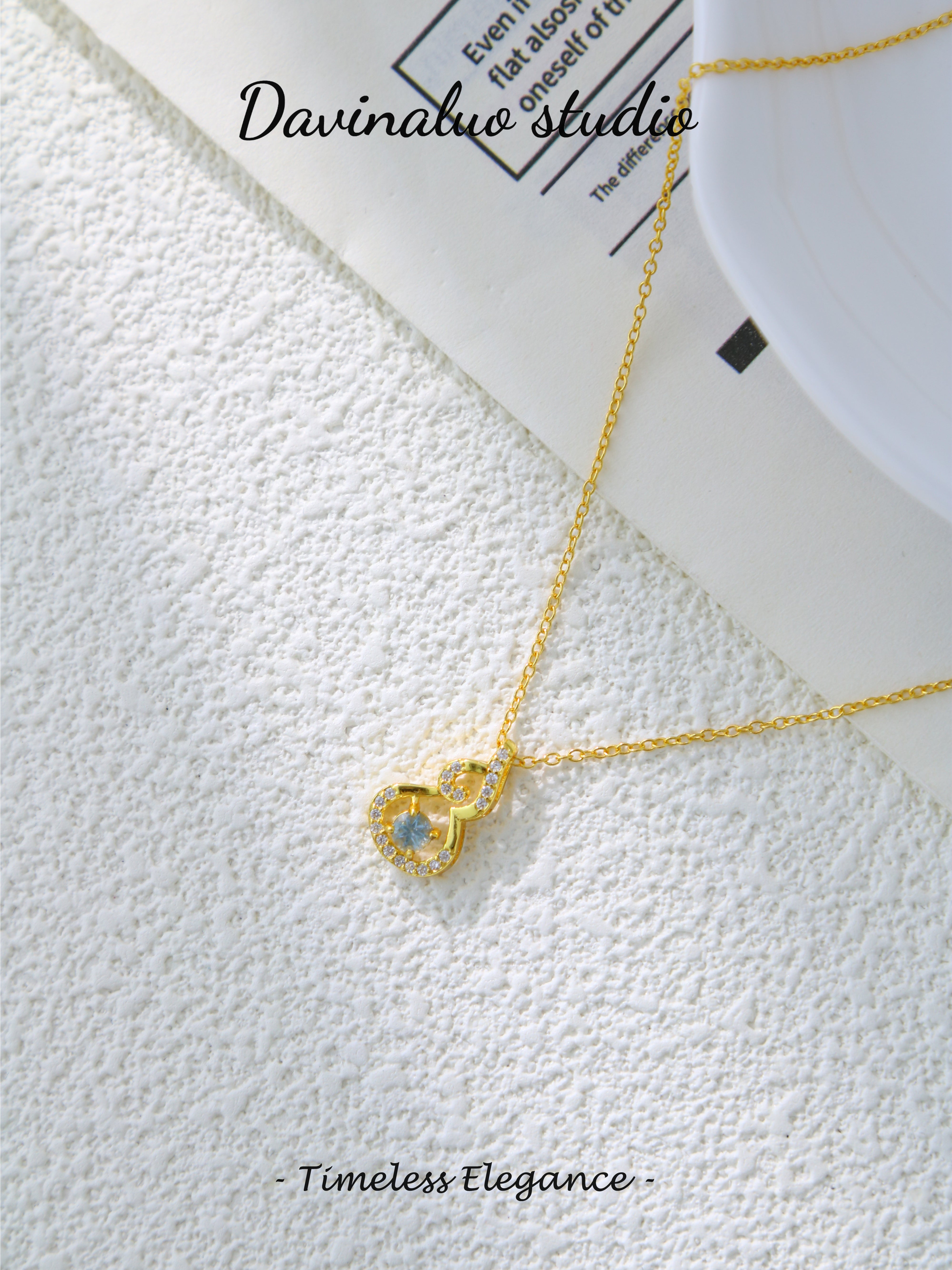 S925 Gold Simple Circular Cut Aquamarine Necklace