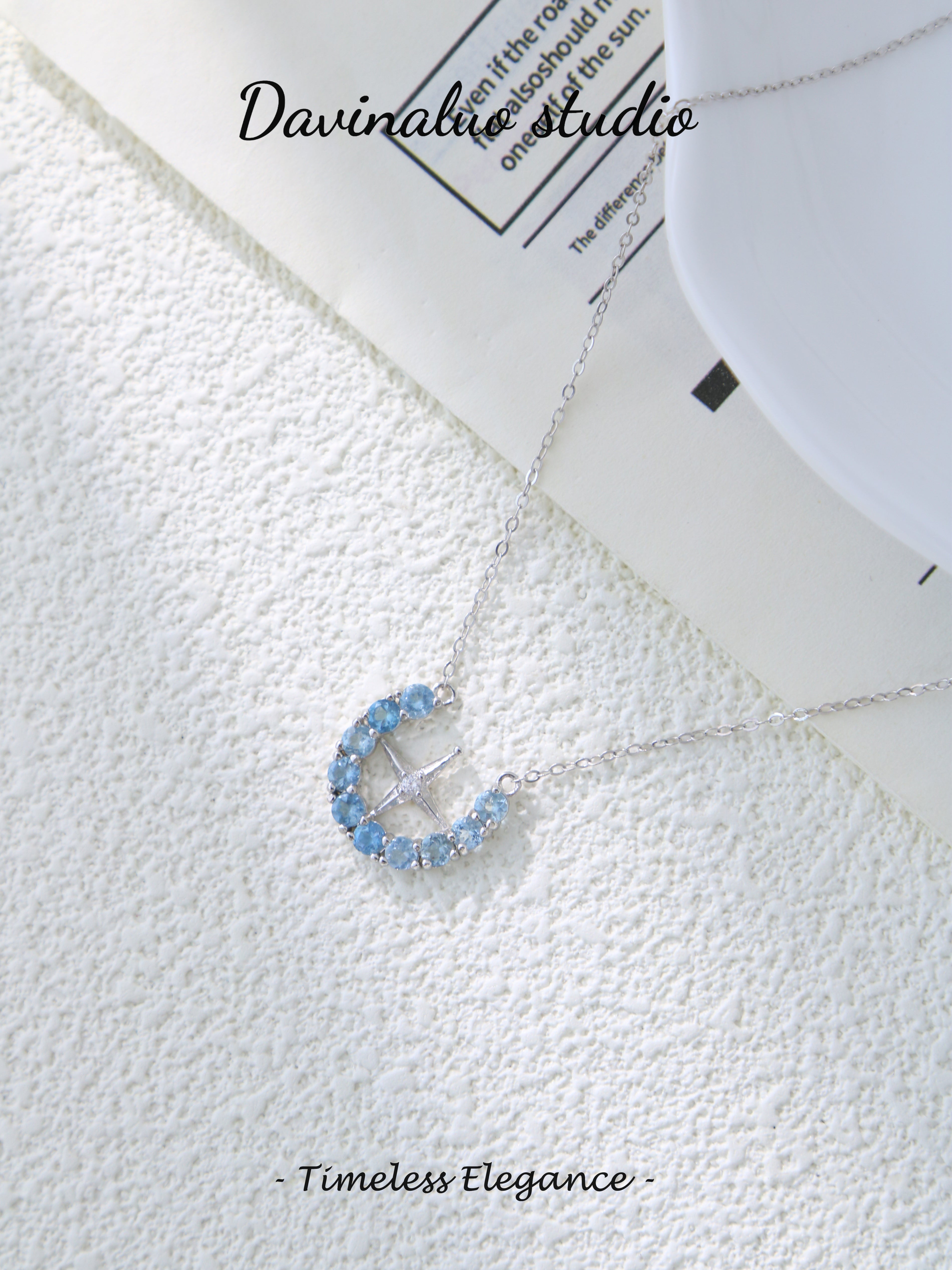 S925 Silver Simple Circular Cut Aquamarine Necklace