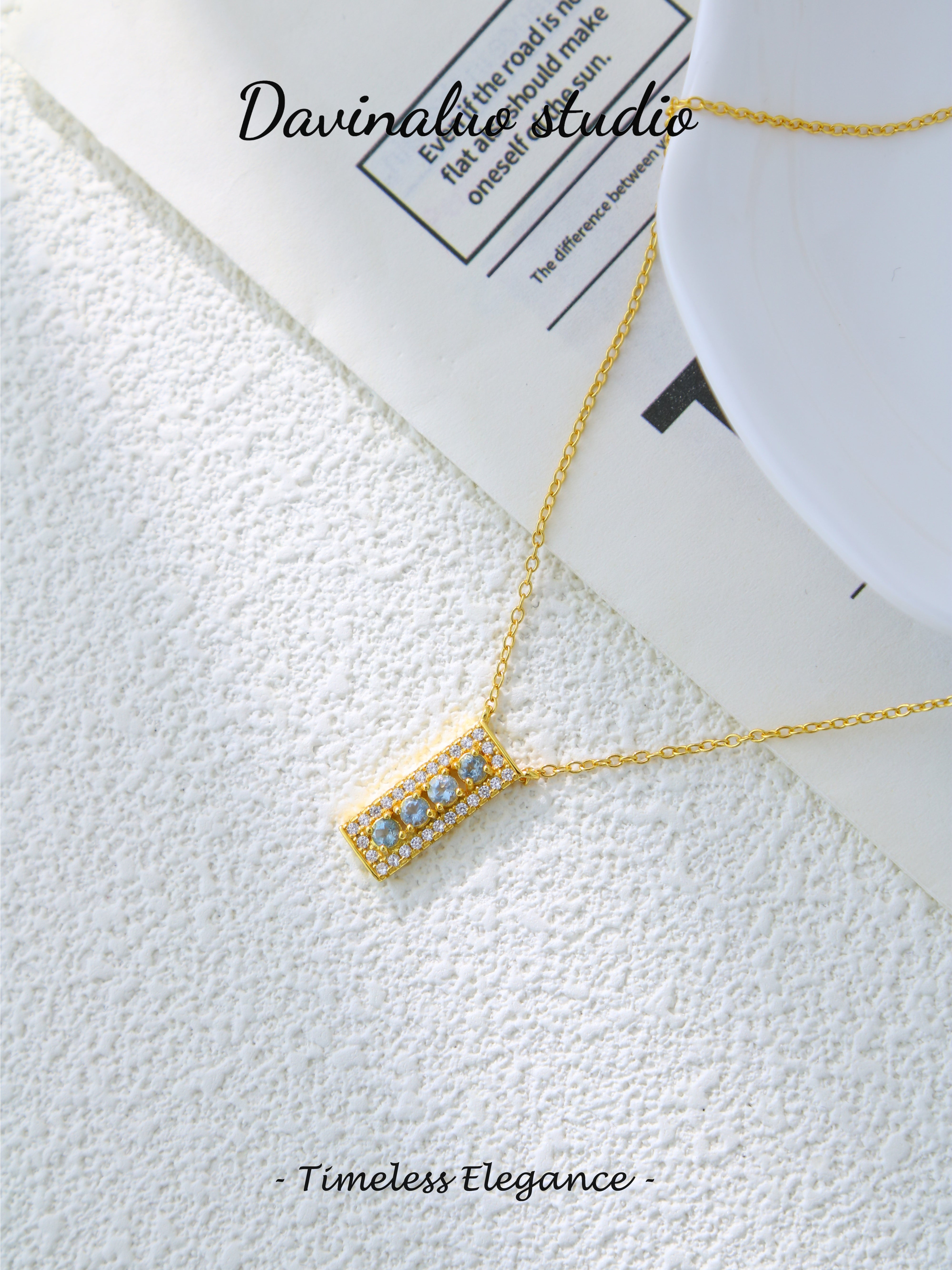 S925 Gold Simple Circular Cut Aquamarine Necklace