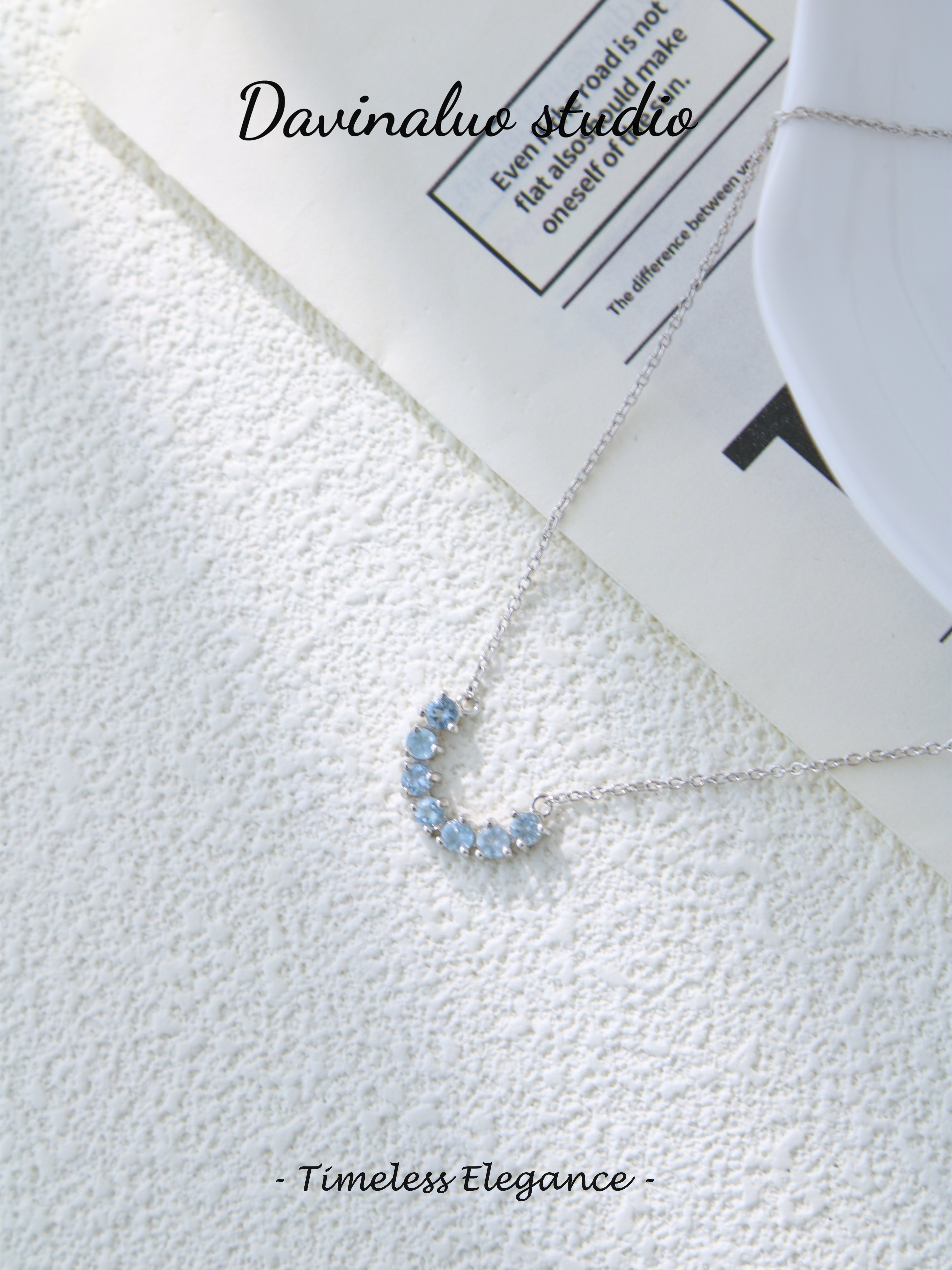 S925 Silver Simple Circular Cut Aquamarine Necklace
