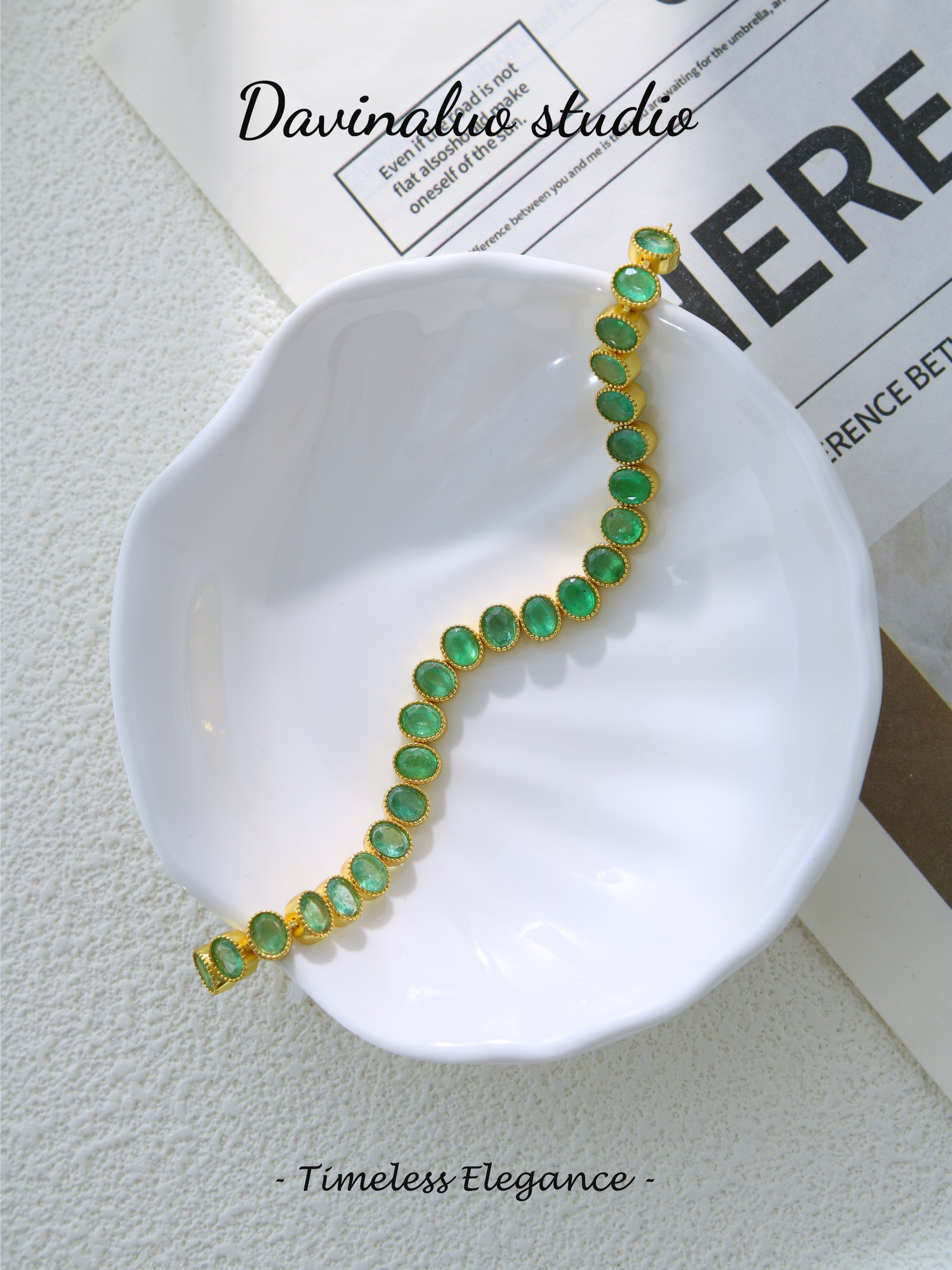 S925 Gold Gorgeous Oval Cut Emerald Bracelet