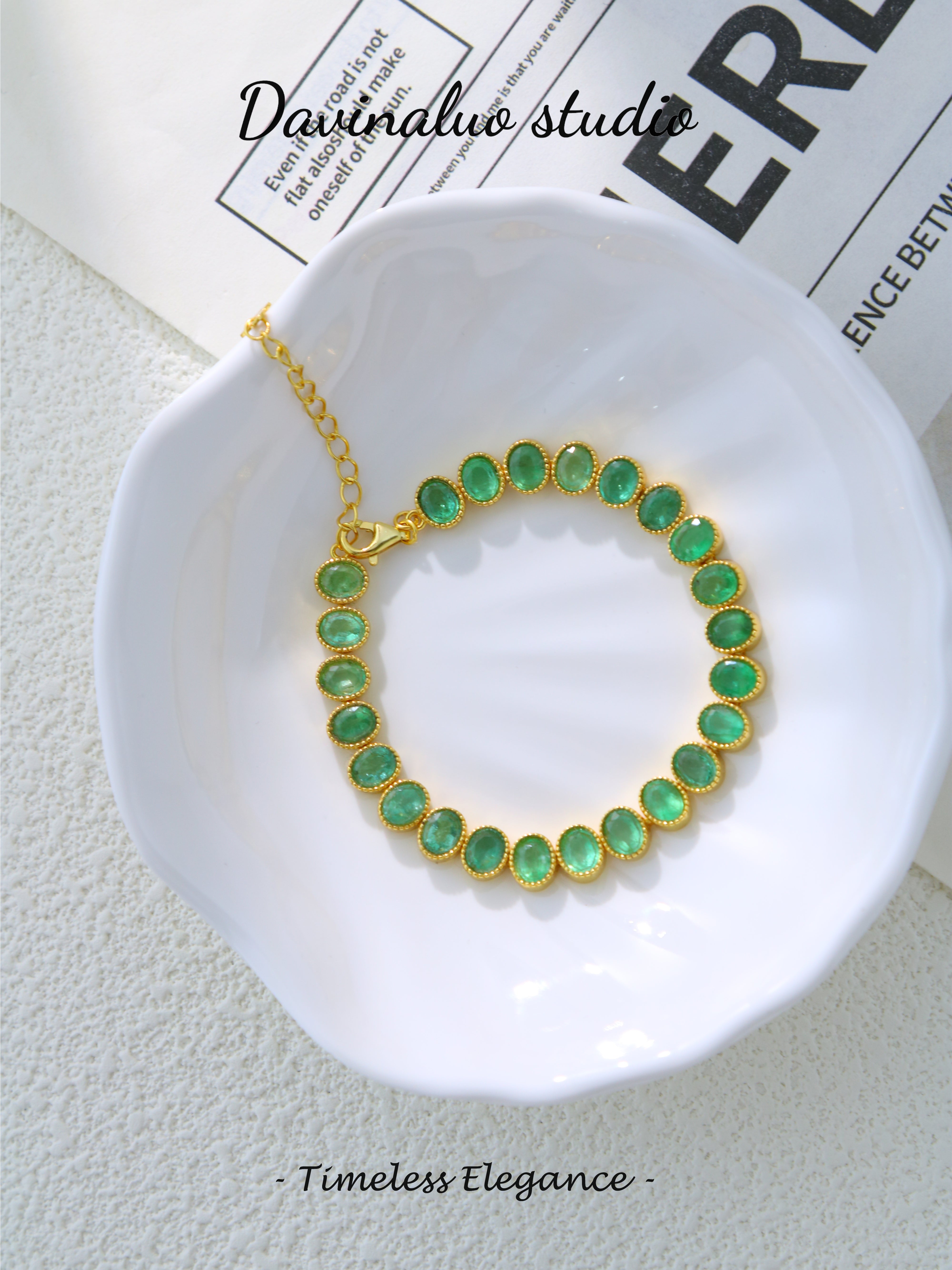 S925 Gold Gorgeous Oval Cut Emerald Bracelet
