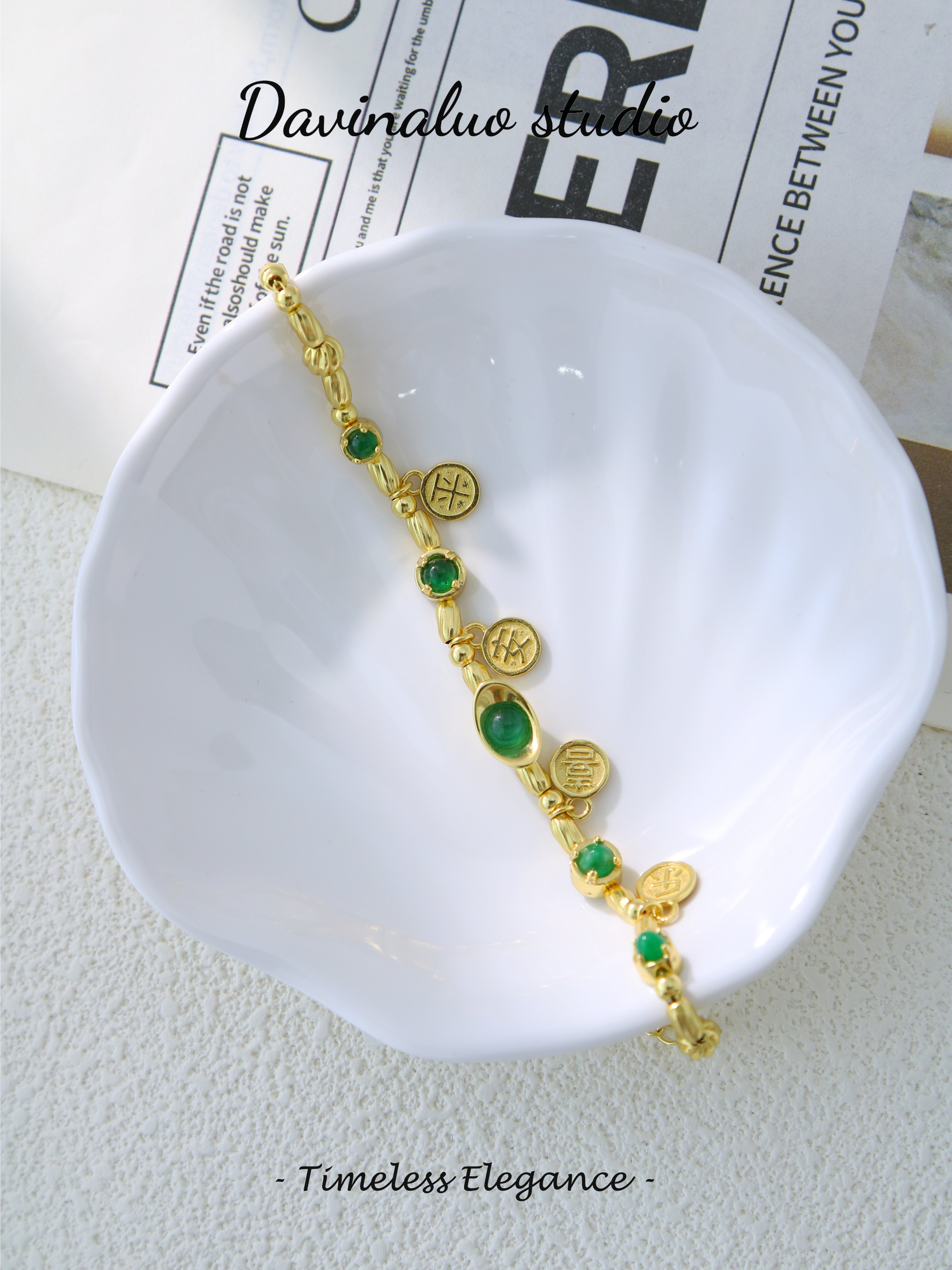S925 Gold Gorgeous Circular Cut Emerald Bracelet