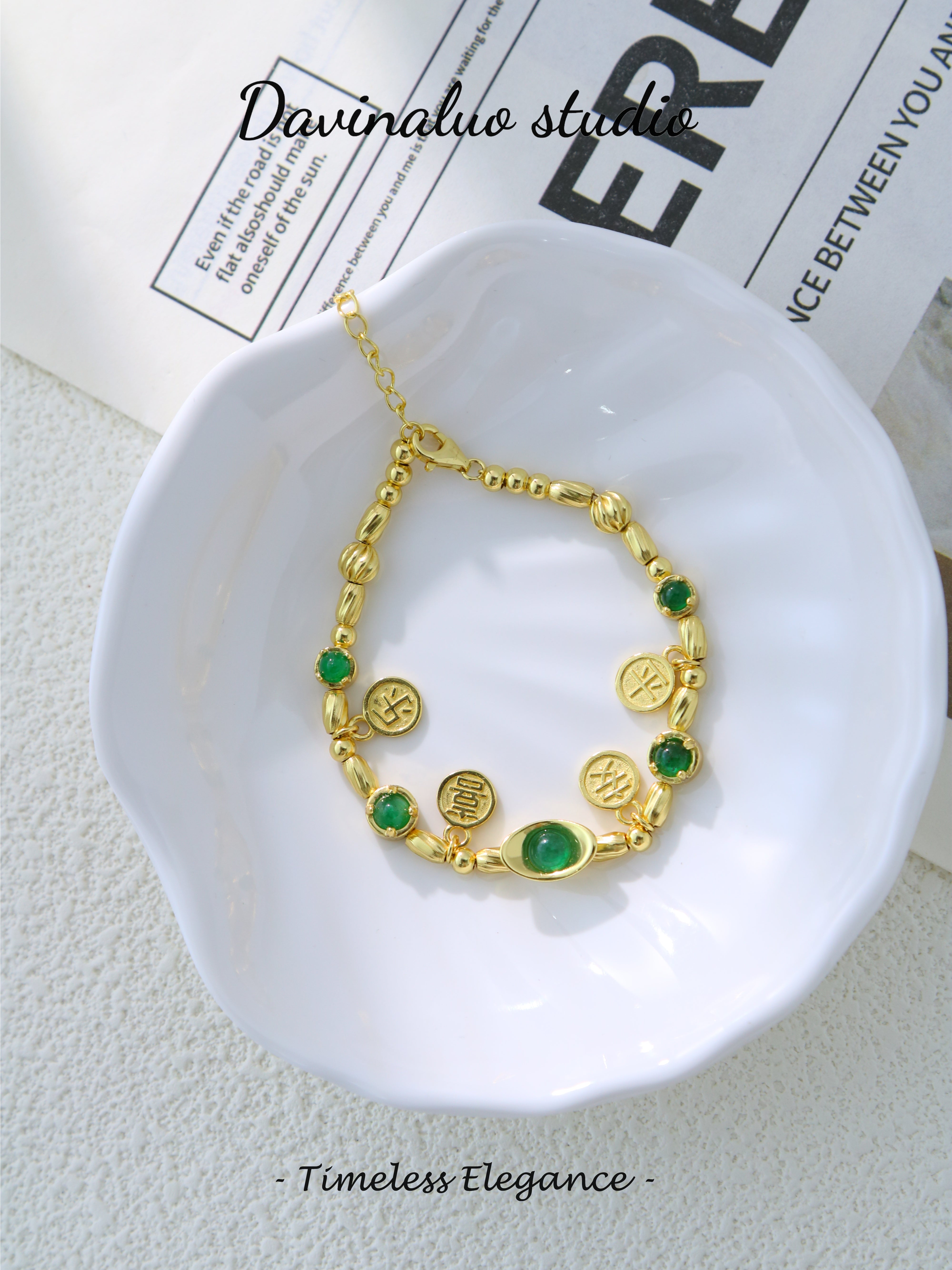 S925 Gold Gorgeous Circular Cut Emerald Bracelet